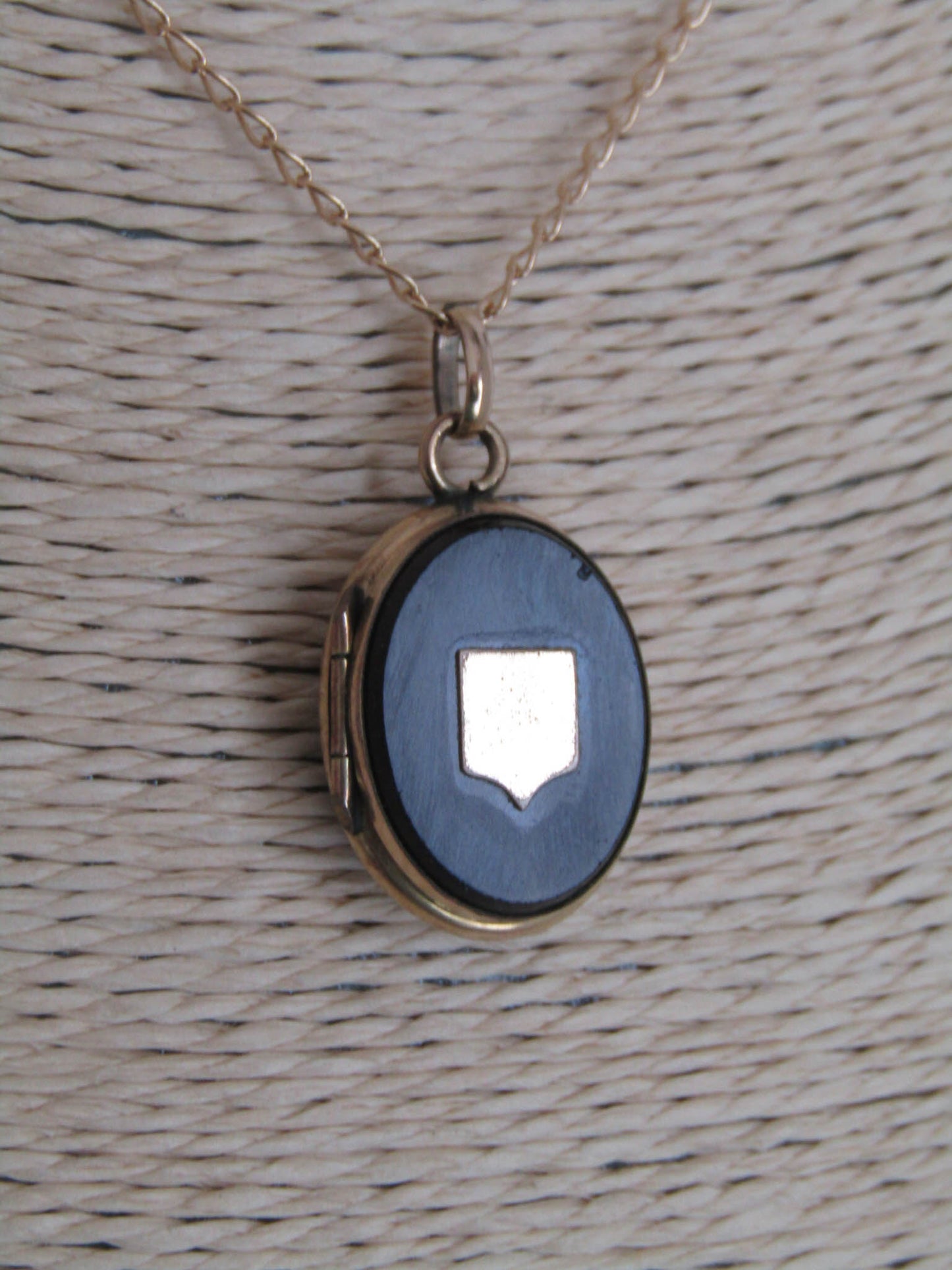 Antique Gold Filled Onyx Oval Locket with Shield