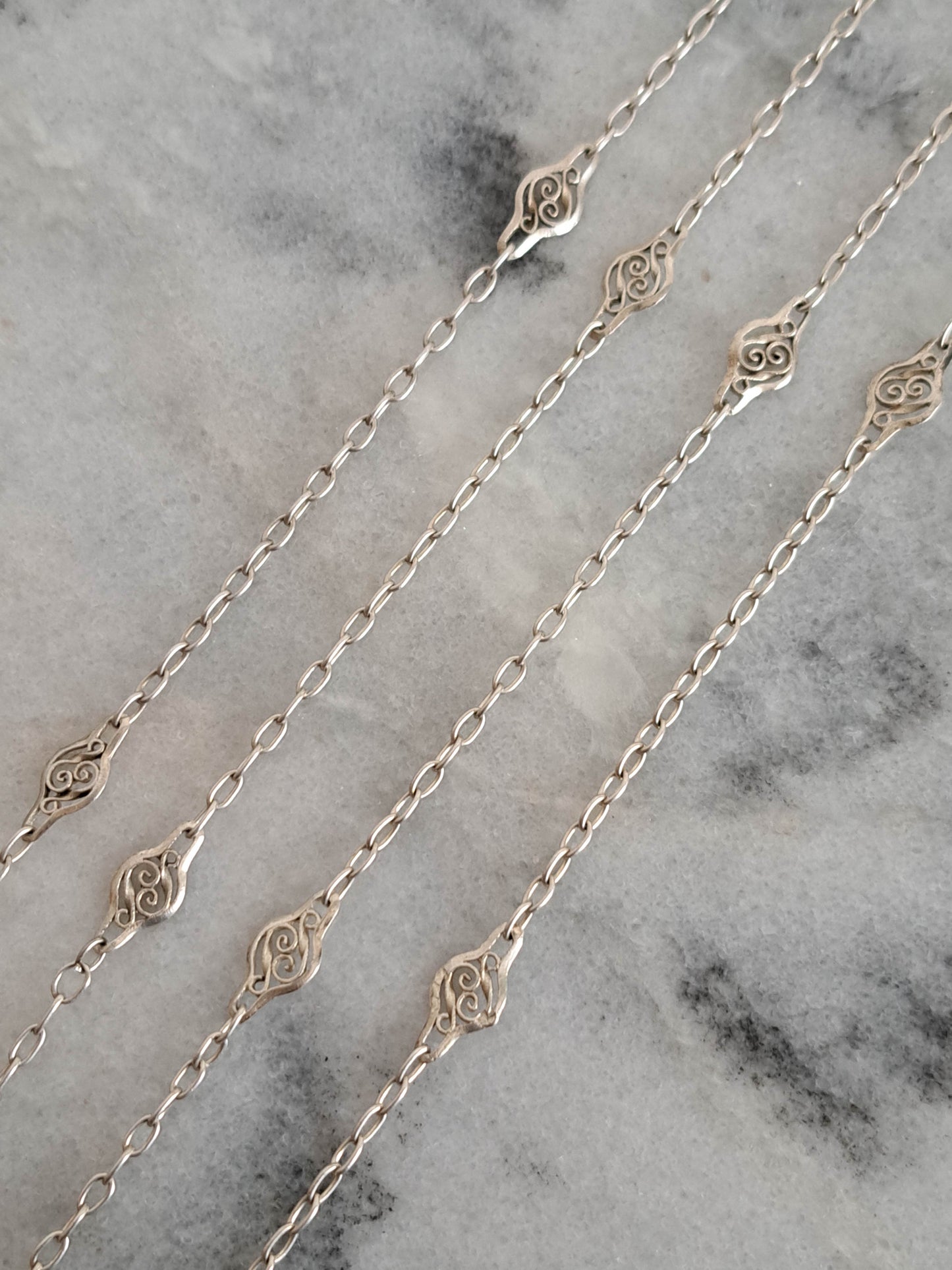 Antique Silver Filigree Station Necklace