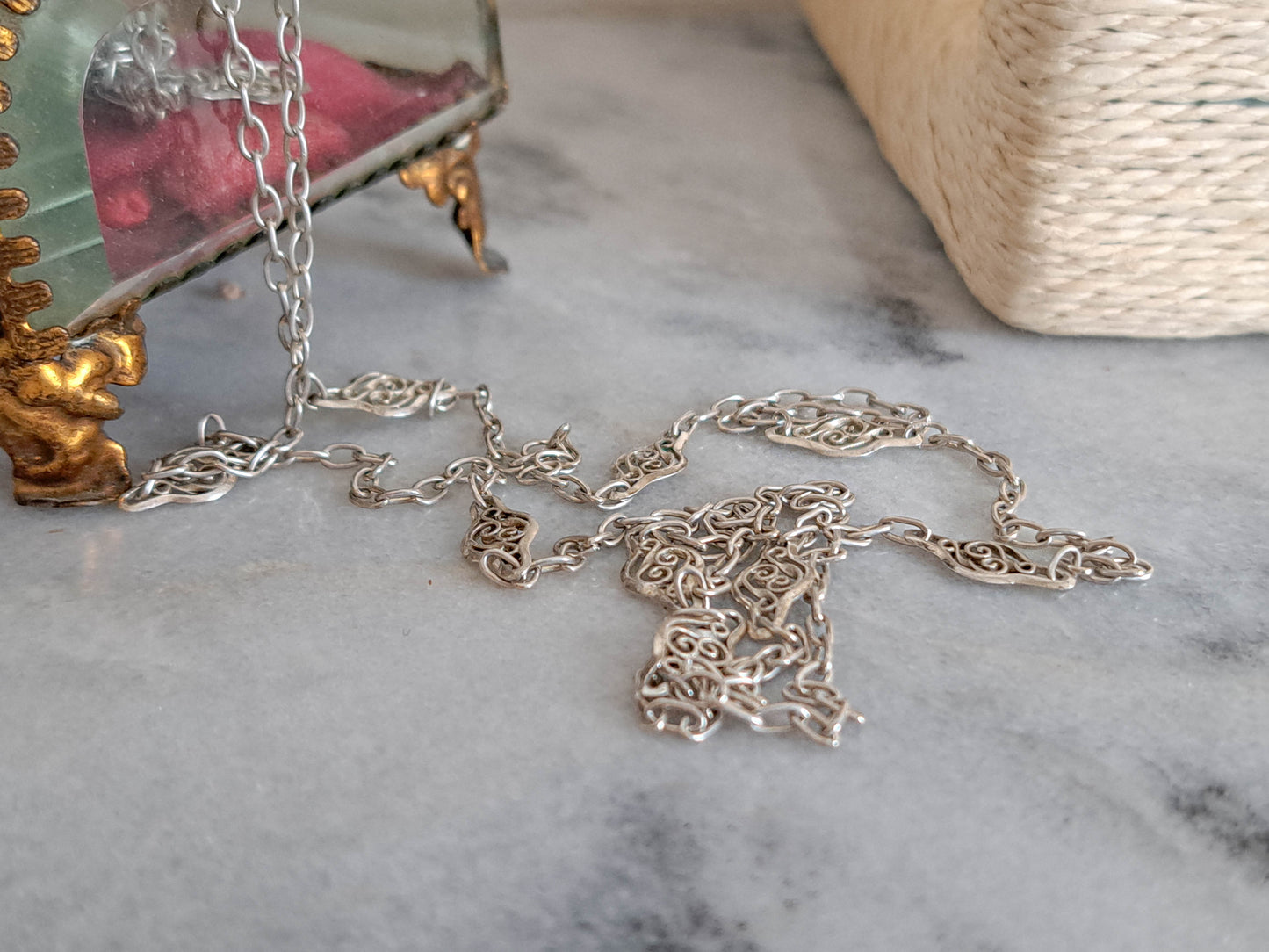 Antique Silver Filigree Station Necklace