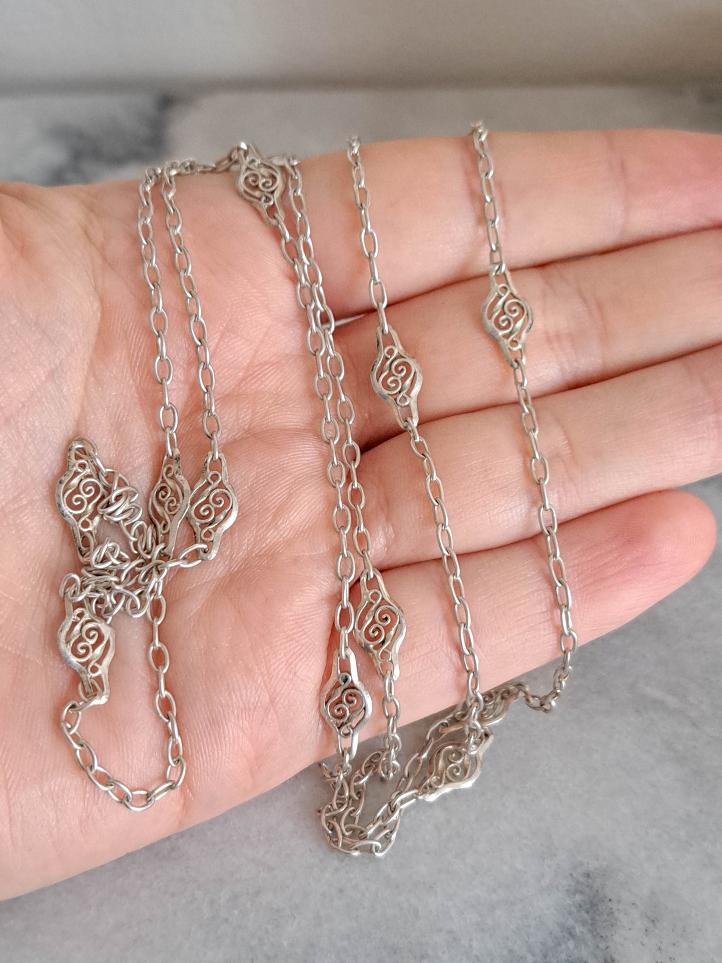 Antique Silver Filigree Station Necklace