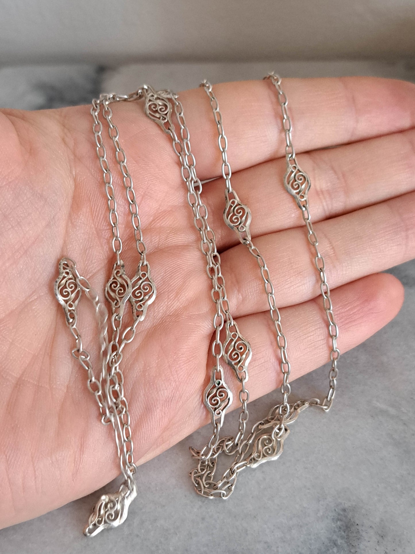 Antique Silver Filigree Station Necklace