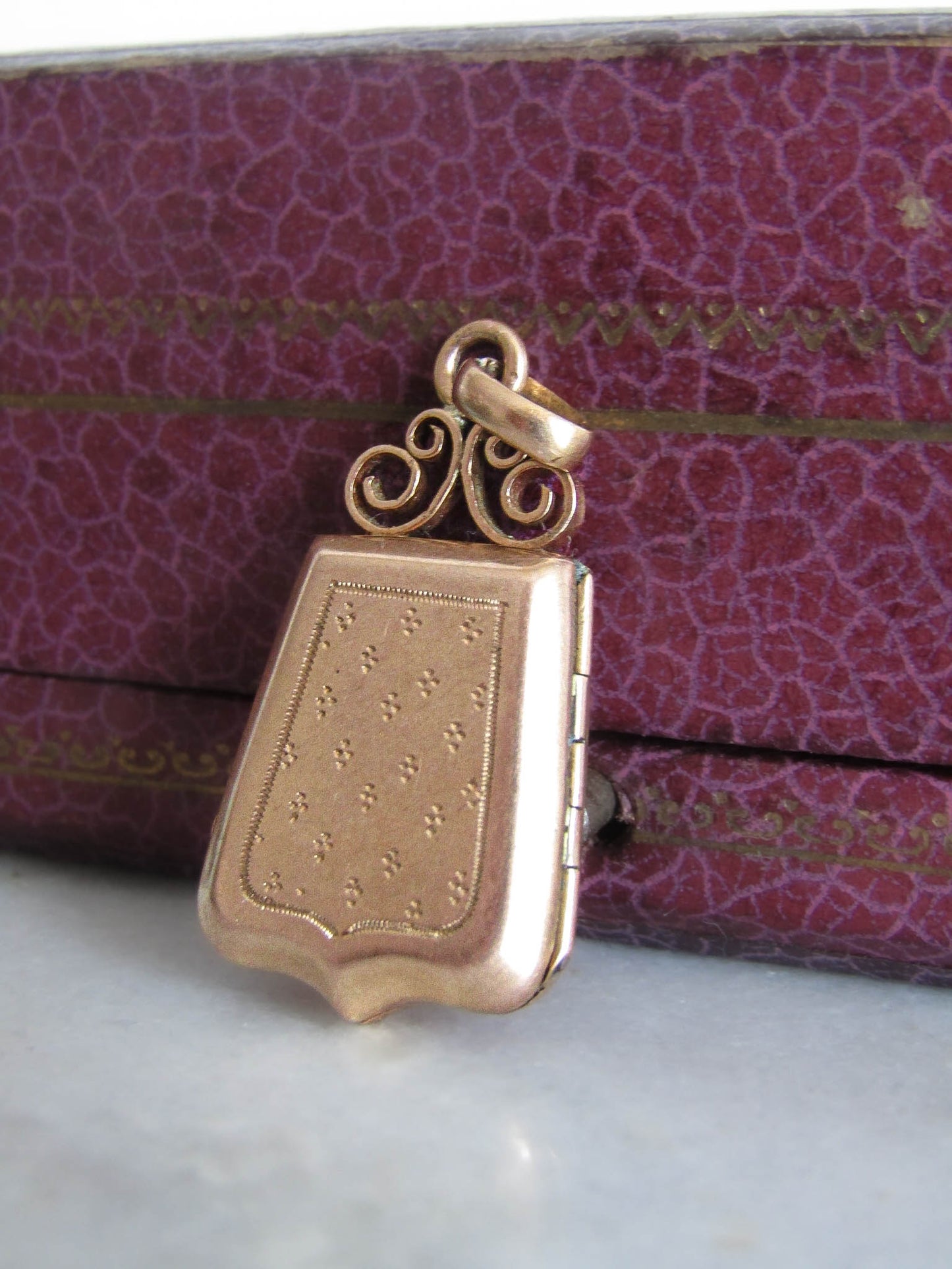 Antique 18k Rose Gold Shield Locket with Hinged Glass Partition