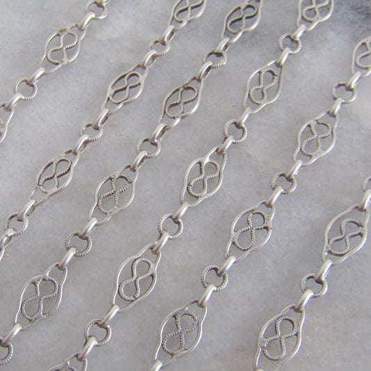 French Silver Filigree Sautoir Necklace Chain, Antique French Half Guard Chain