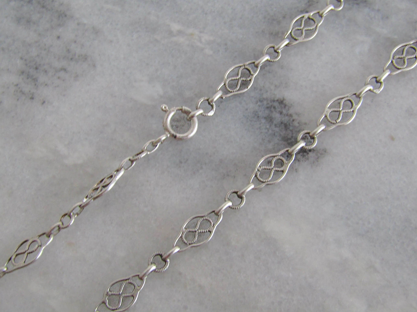 French Silver Filigree Sautoir Necklace Chain, Antique French Half Guard Chain