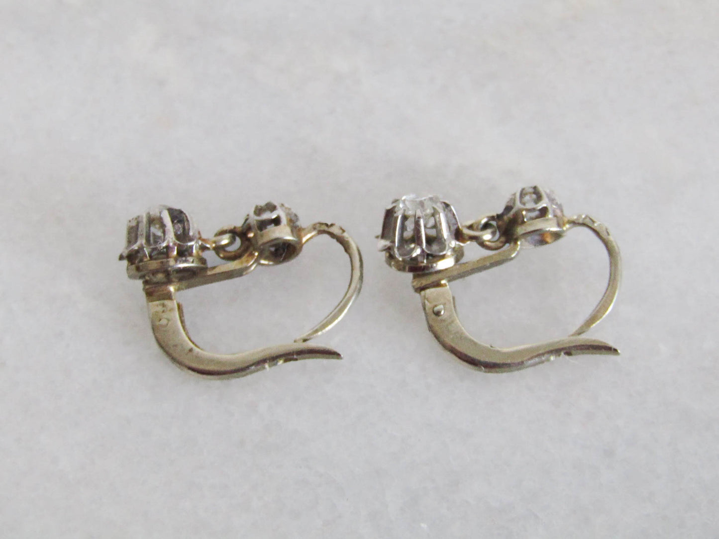 Antique Platinum and 18K Gold Old European Cut Diamond Art Deco Trembleuse Earrings c. 1920