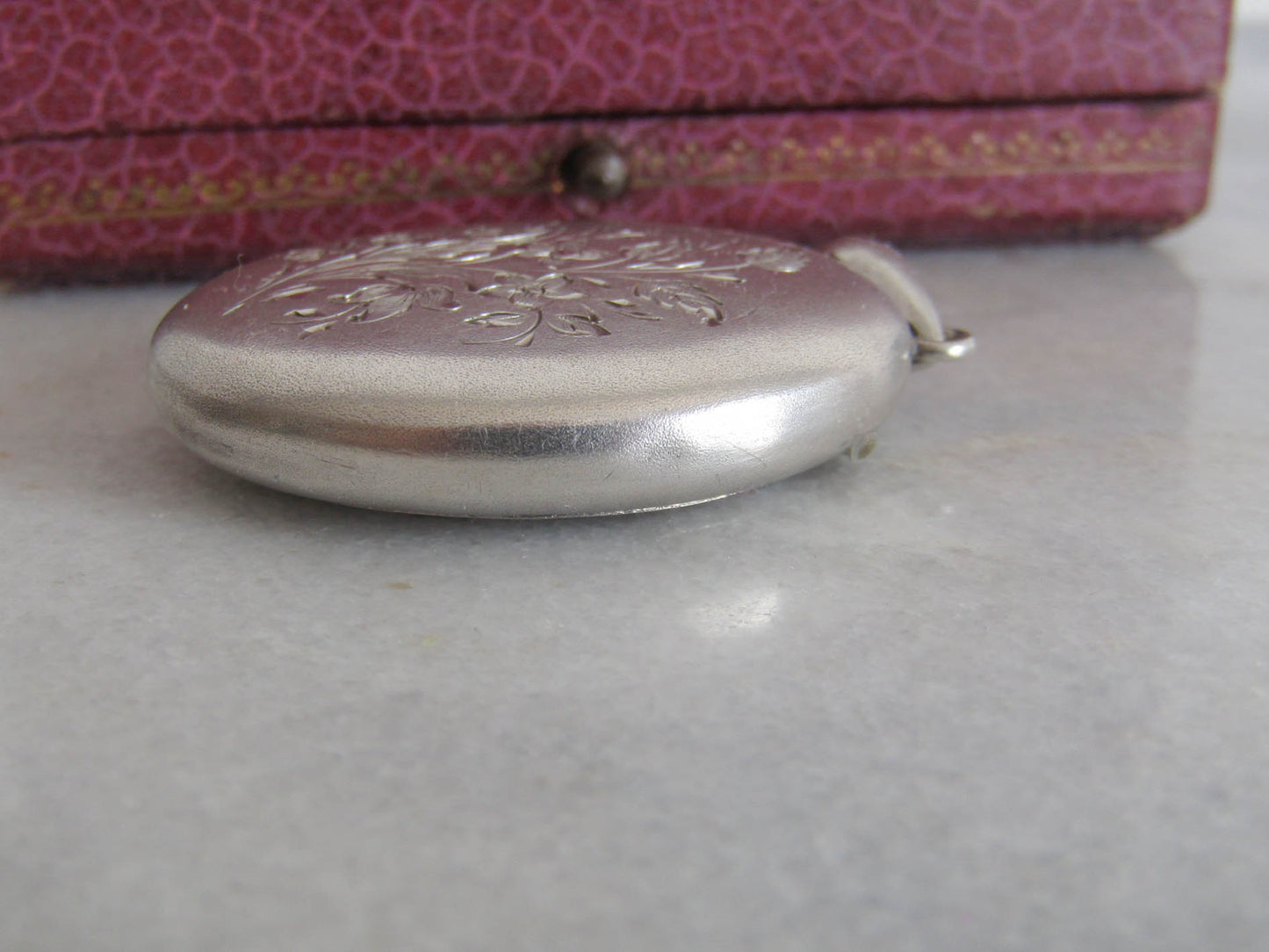 Antique French Aesthetic Silver Locket with Opening Beveled Glass Back c. 1880