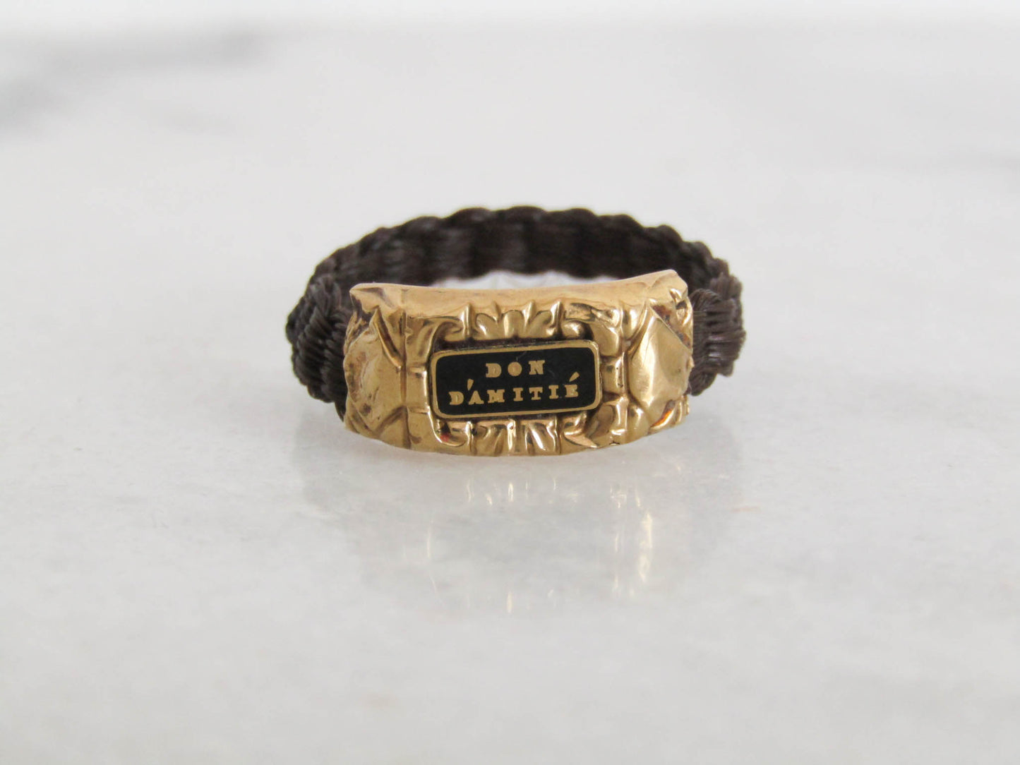 Antique French "don d'amitié" Friendship Mourning Hair Ring c. 1860