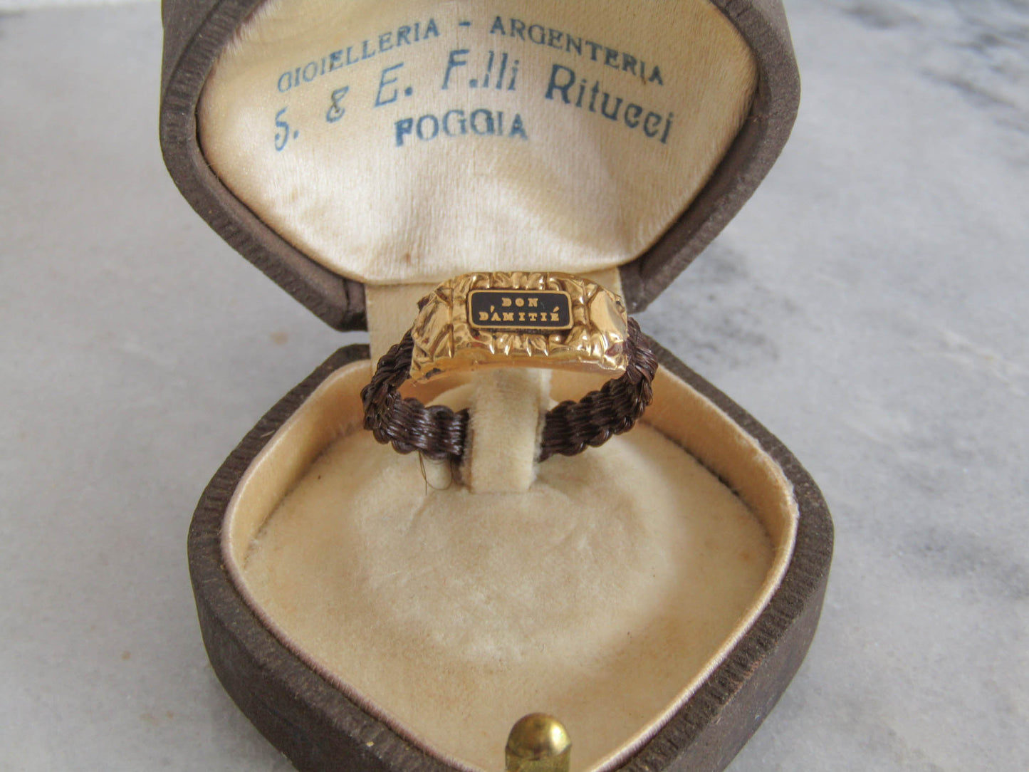 Antique French "don d'amitié" Friendship Mourning Hair Ring c. 1860