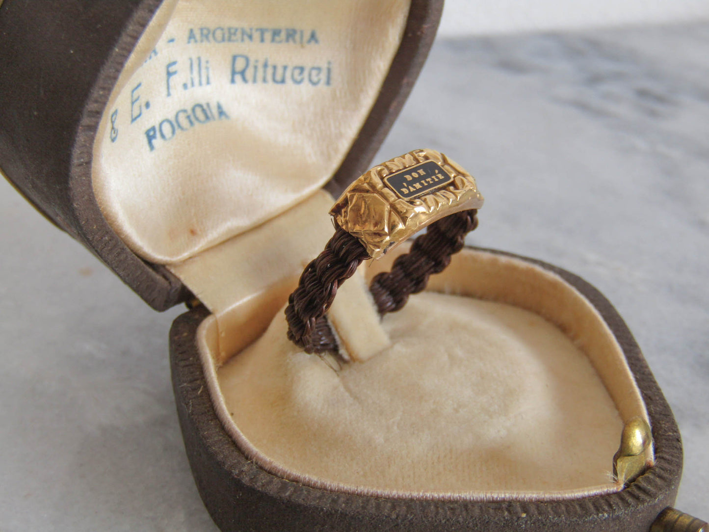 Antique French "don d'amitié" Friendship Mourning Hair Ring c. 1860