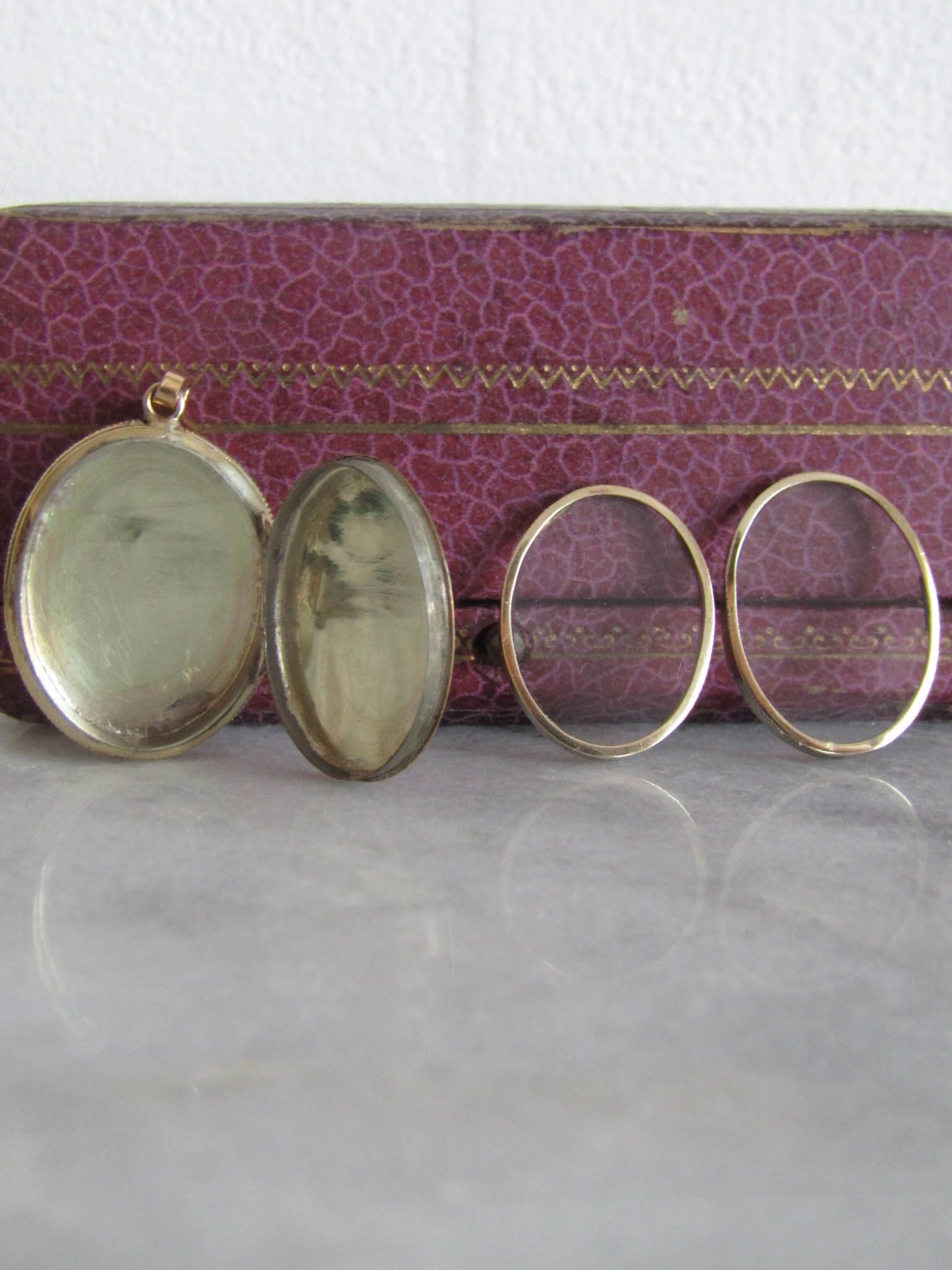 Antique Gold Filled Guilloche Engine Turned Pendant Locket with Interior Glass Frames