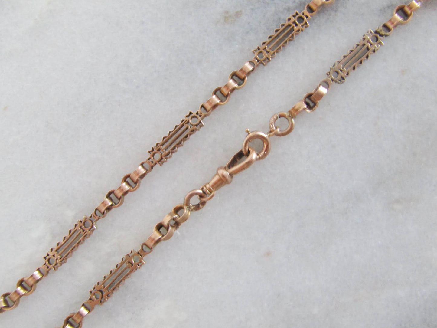 Antique 18K Rose Gold Albert Chain T-Bar Watch Chain Choker Necklace