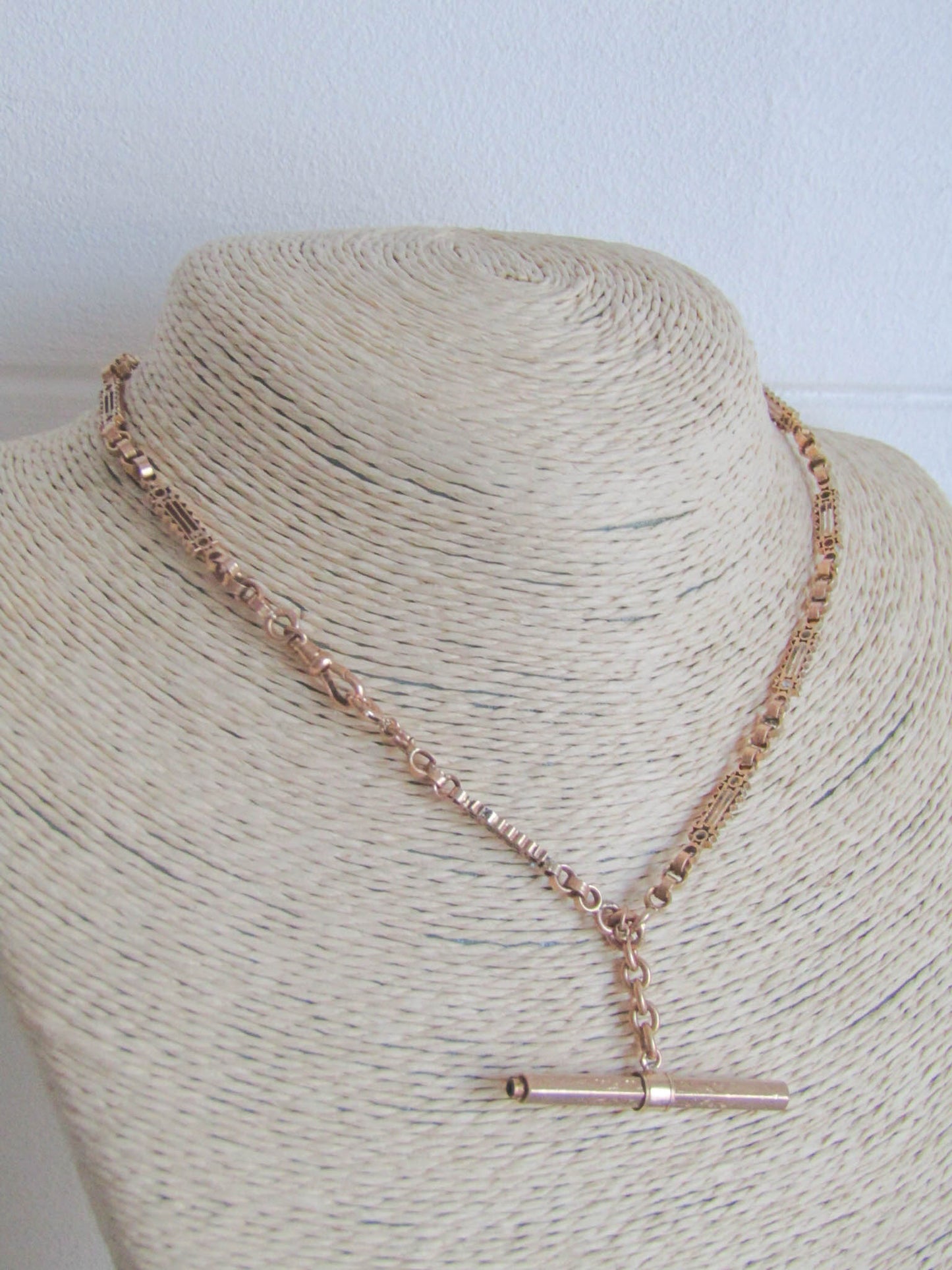 Antique 18K Rose Gold Albert Chain T-Bar Watch Chain Choker Necklace