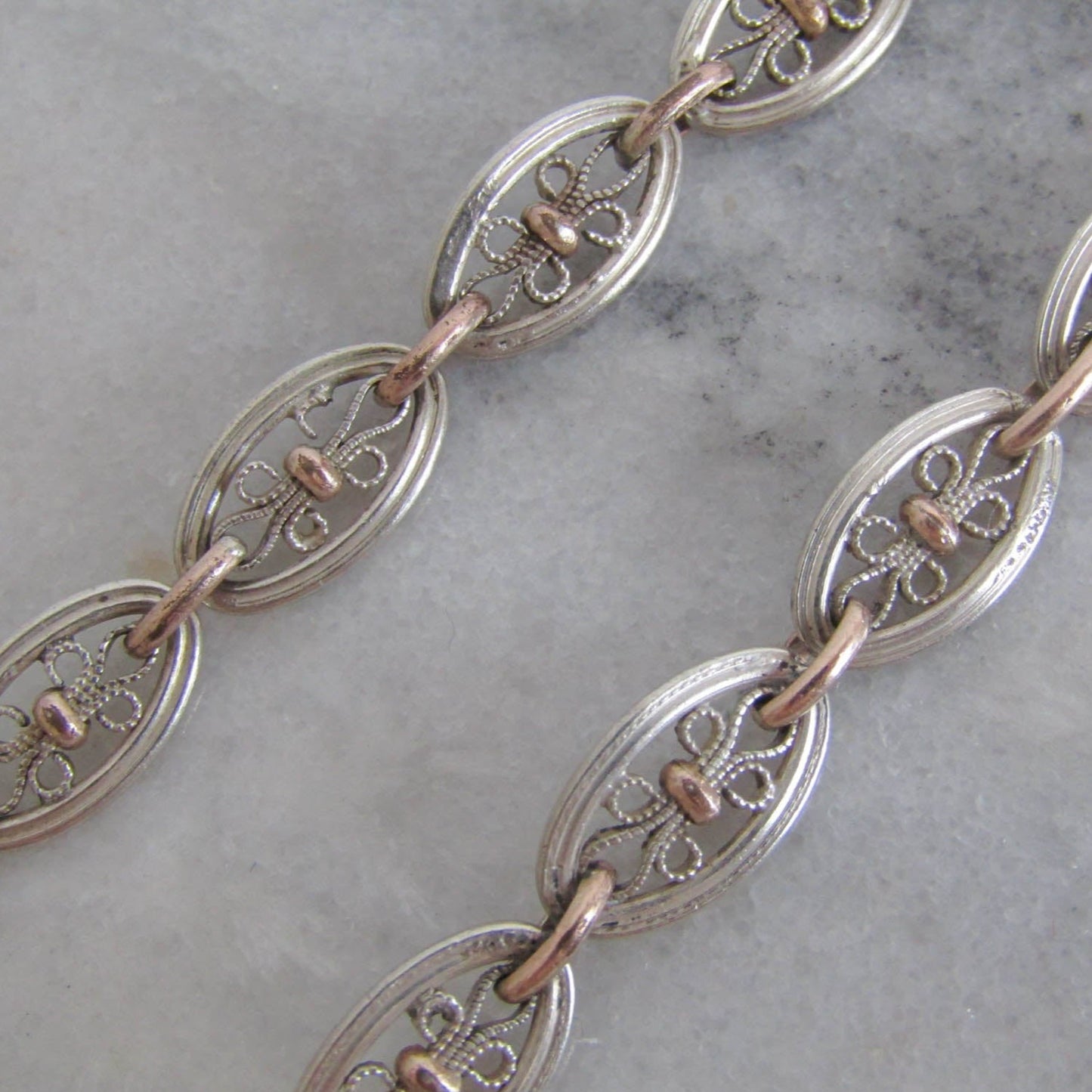 Antique Silver and Rose Gold Fill Filigree Bracelet