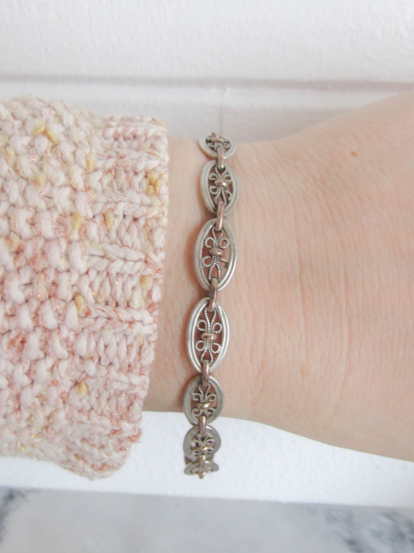 Antique Silver and Rose Gold Fill Filigree Bracelet