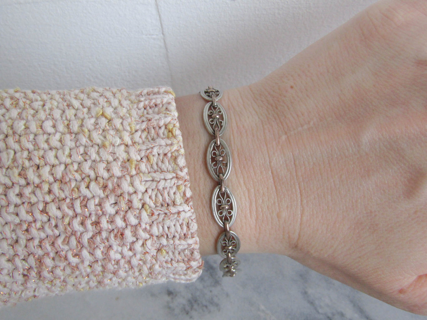 Antique Silver and Rose Gold Fill Filigree Bracelet