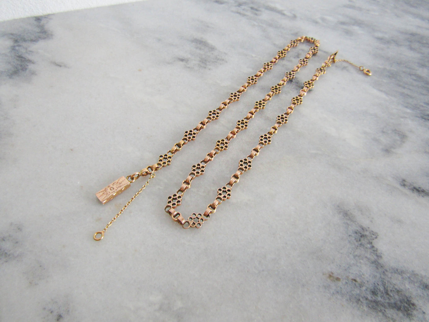 18K Rose Gold Victorian Necklace with Security Chain