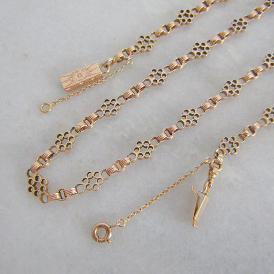 18K Rose Gold Victorian Necklace with Security Chain