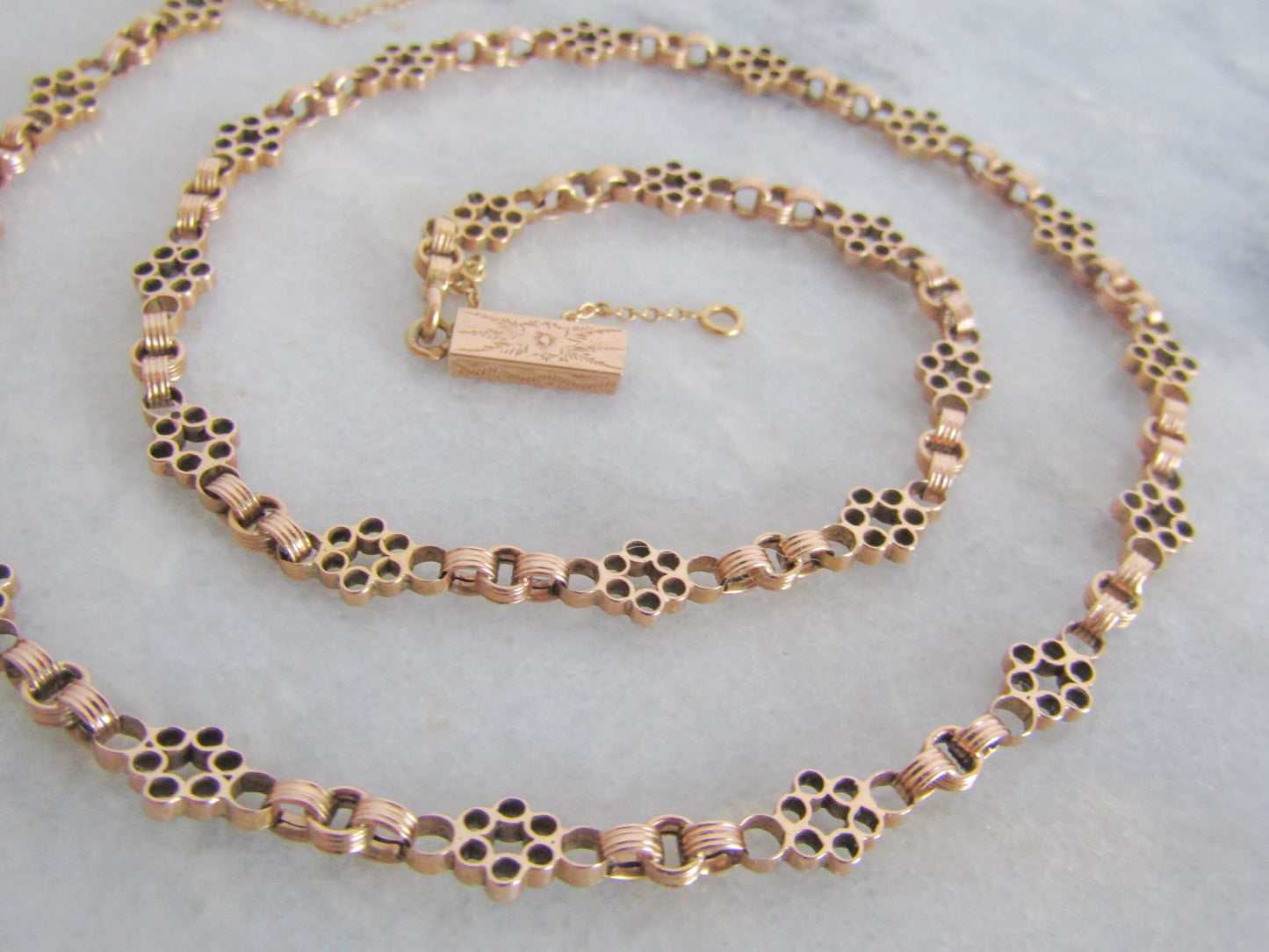 18K Rose Gold Victorian Necklace with Security Chain