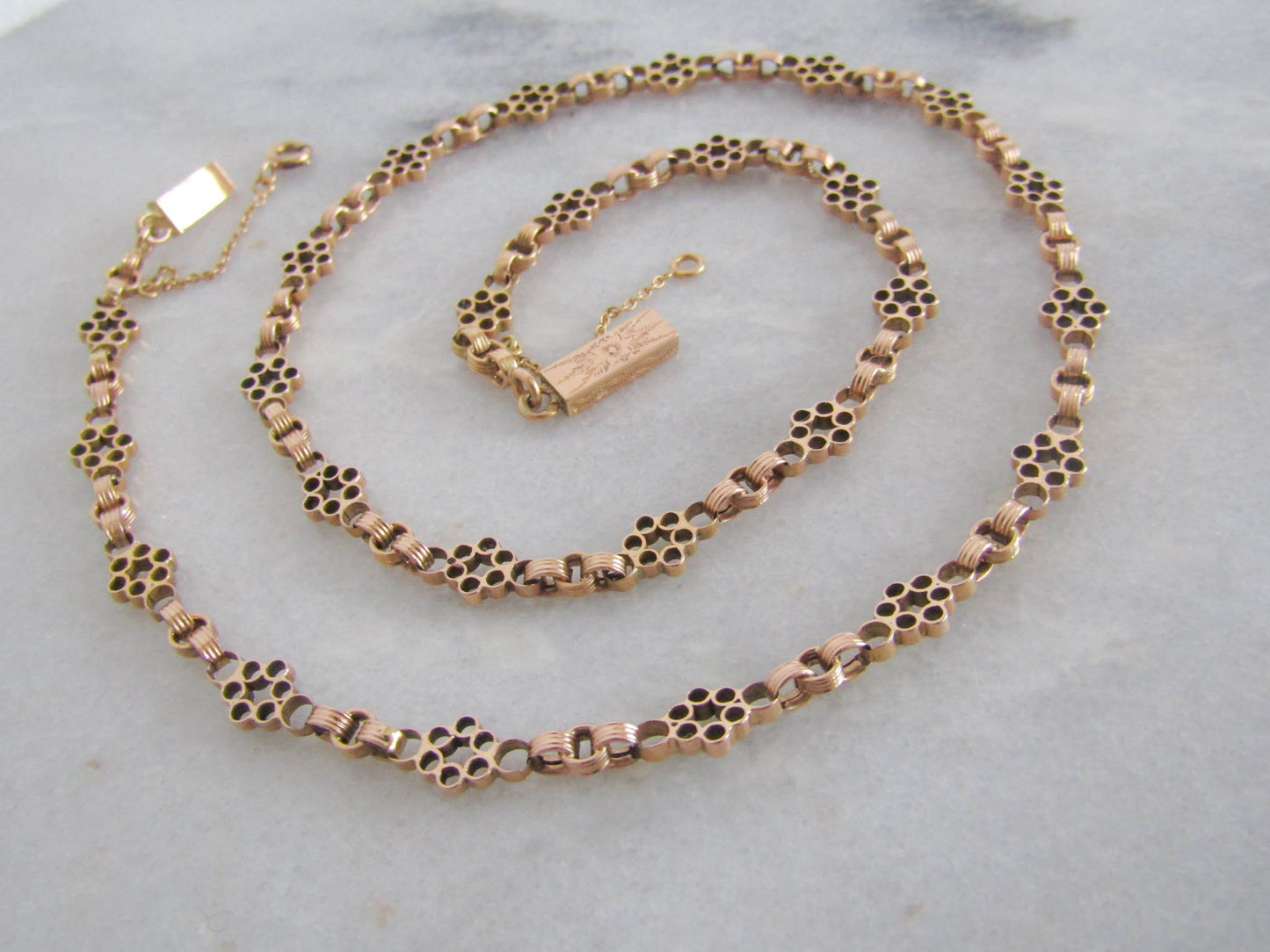 18K Rose Gold Victorian Necklace with Security Chain