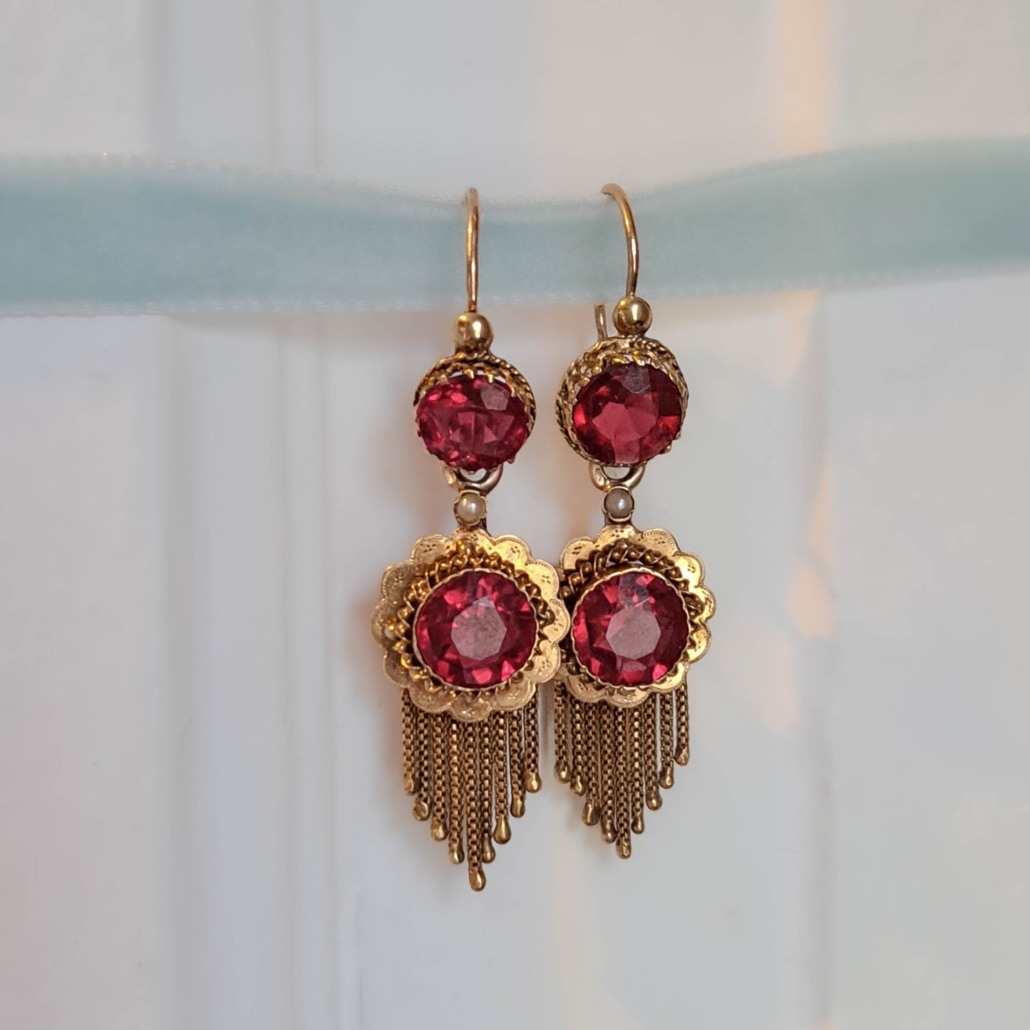 Antique 18K Gold Ruby Paste Day/Night Napoleon III French 3 in 1 Earrings c. 1880