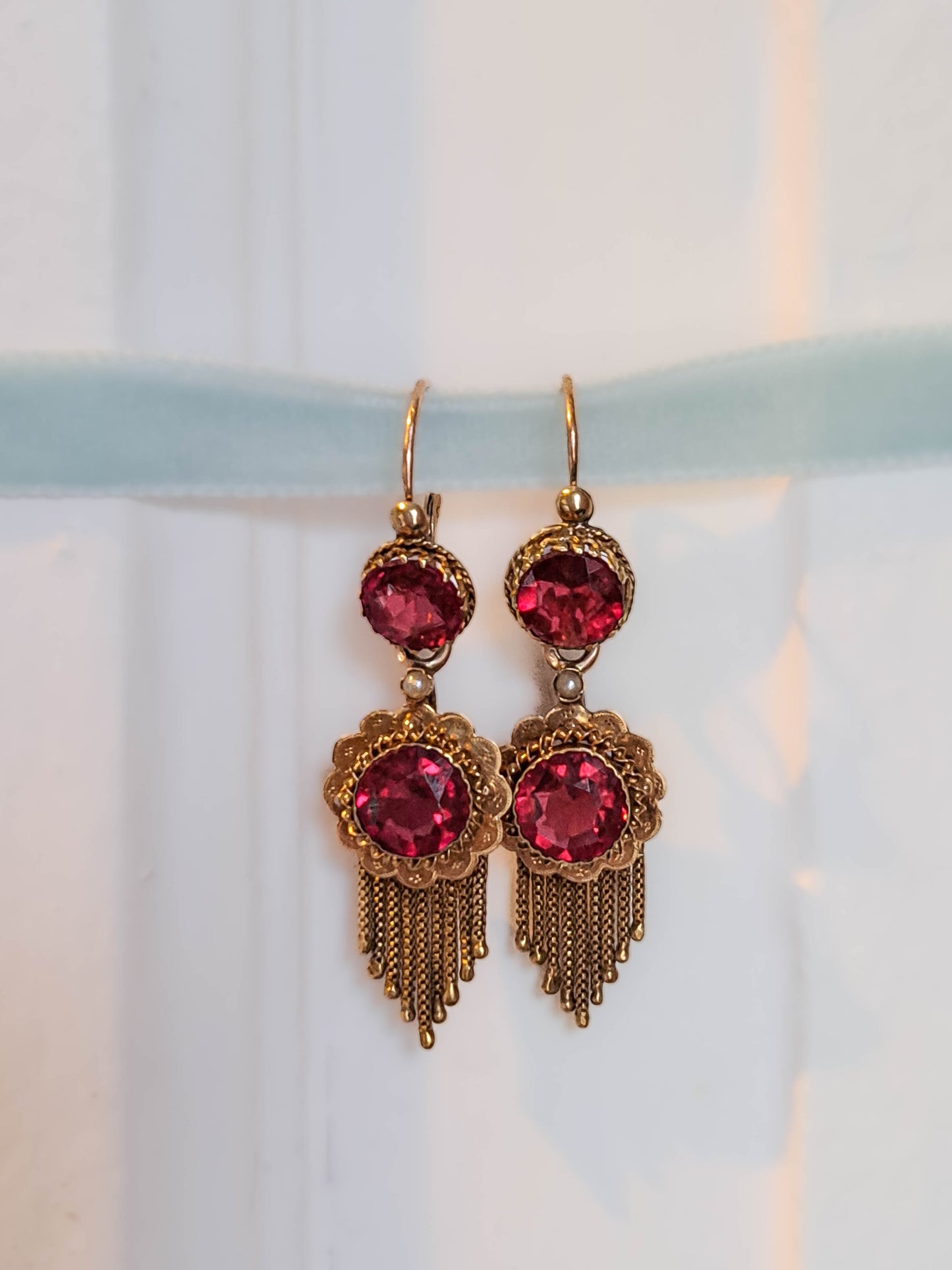 Antique 18K Gold Ruby Paste Day/Night Napoleon III French 3 in 1 Earrings c. 1880