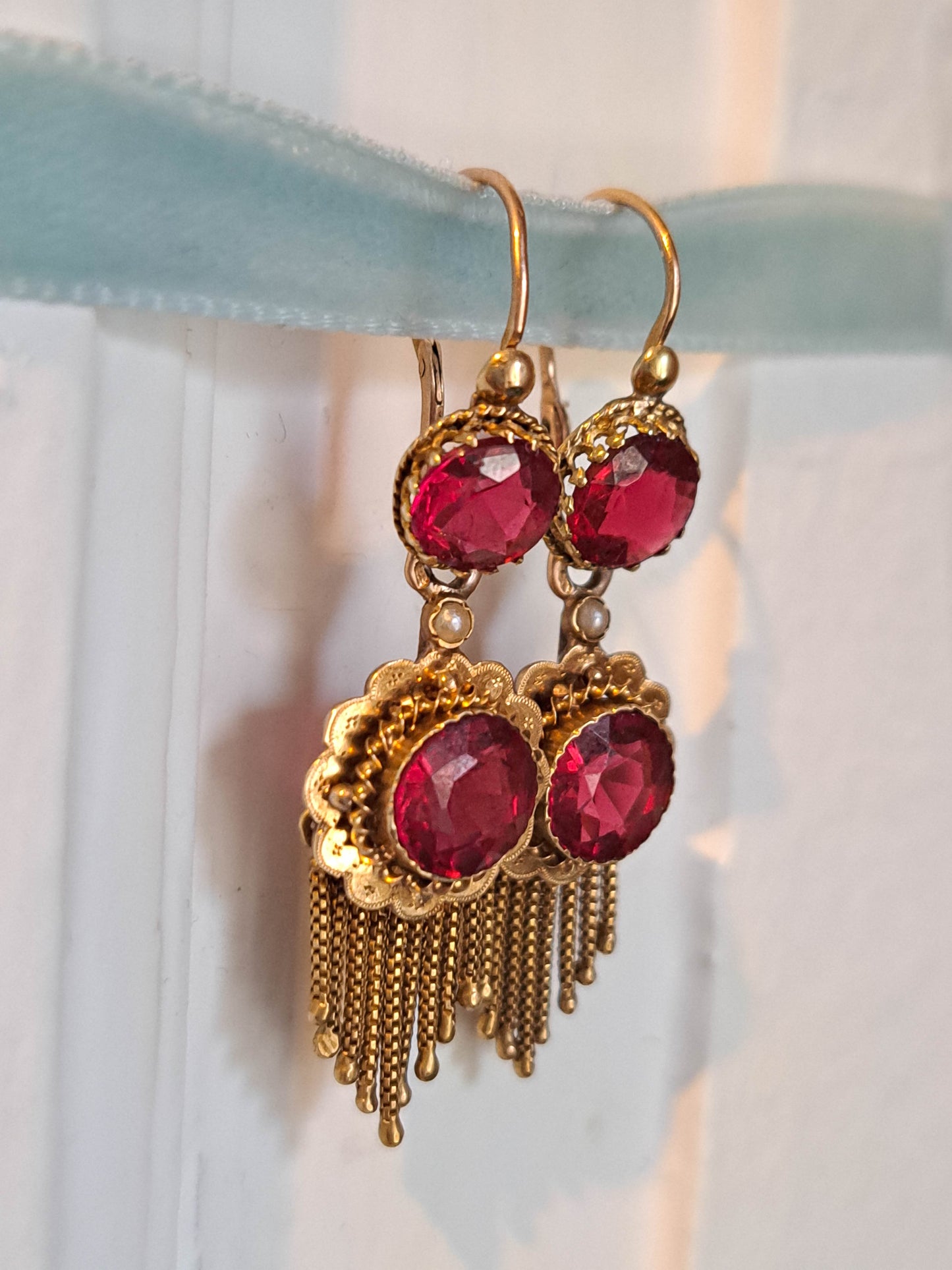 Antique 18K Gold Ruby Paste Day/Night Napoleon III French 3 in 1 Earrings c. 1880