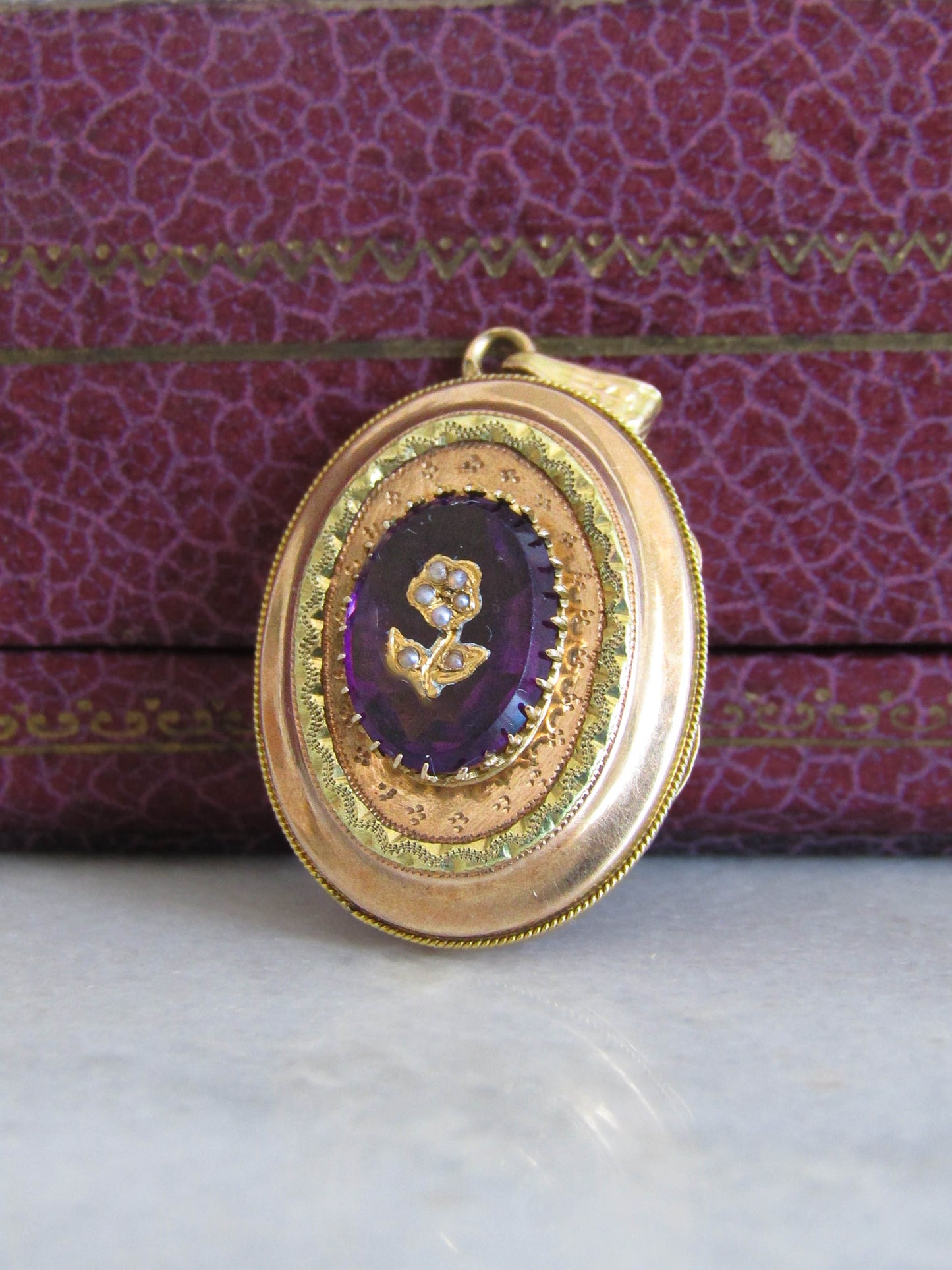 Antique Belle Epoque Victorian Amethyst Paste Locket c. 1870