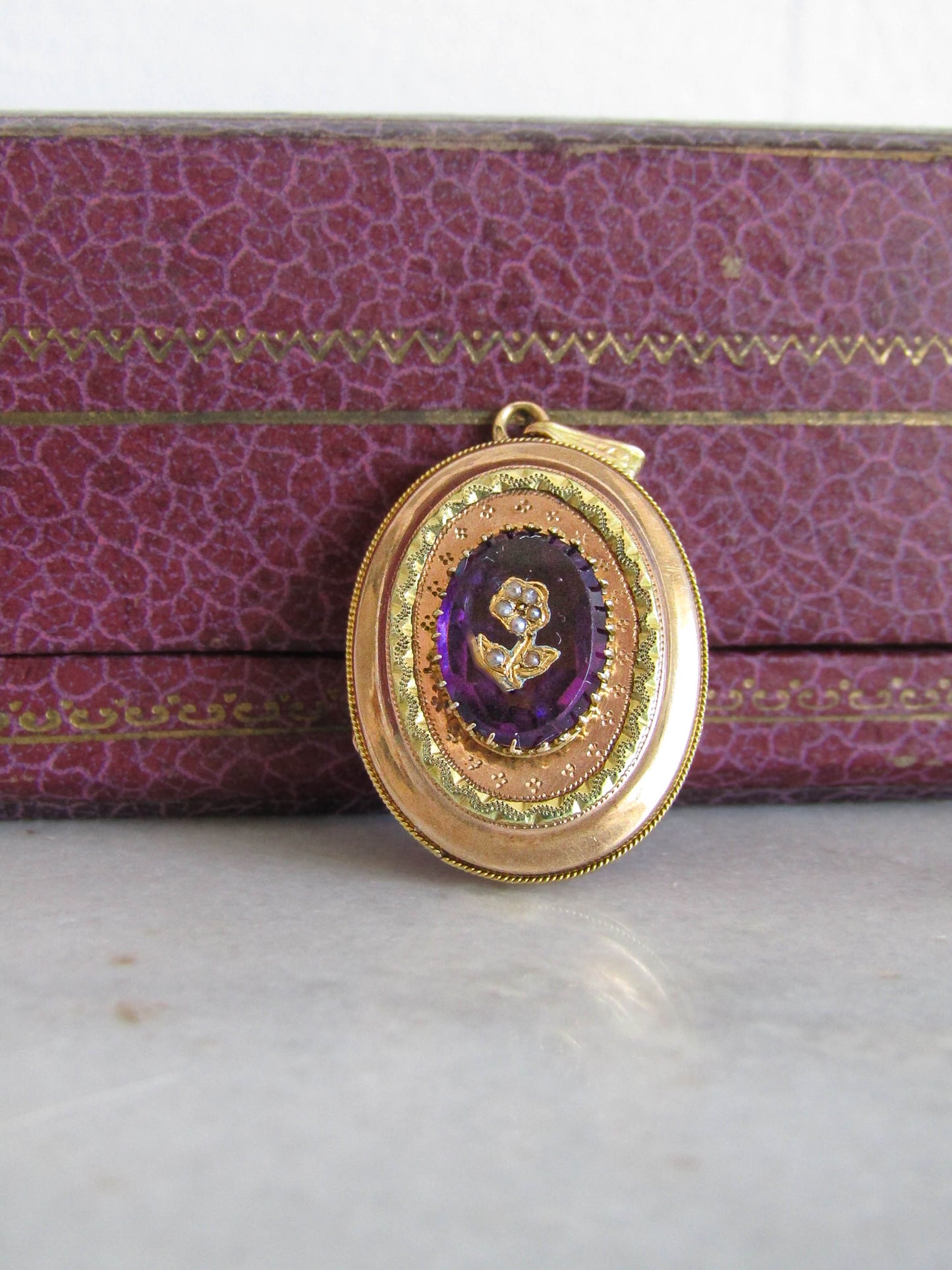 Antique Belle Epoque Victorian Amethyst Paste Locket c. 1870