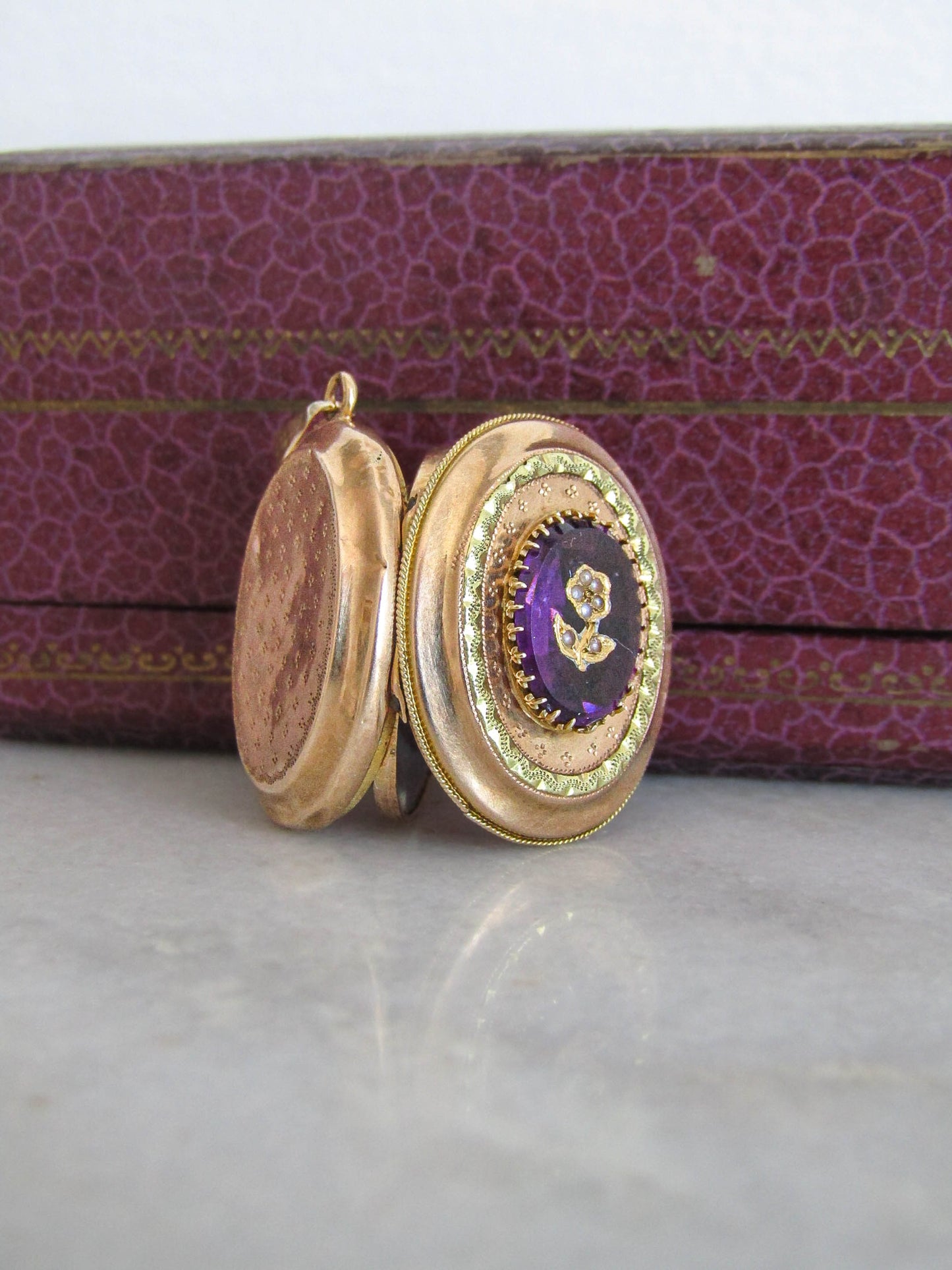 Antique Belle Epoque Victorian Amethyst Paste Locket c. 1870