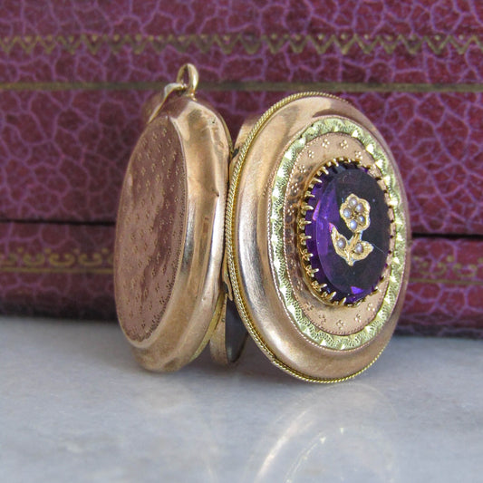 Antique Belle Epoque Victorian Amethyst Paste Locket c. 1870