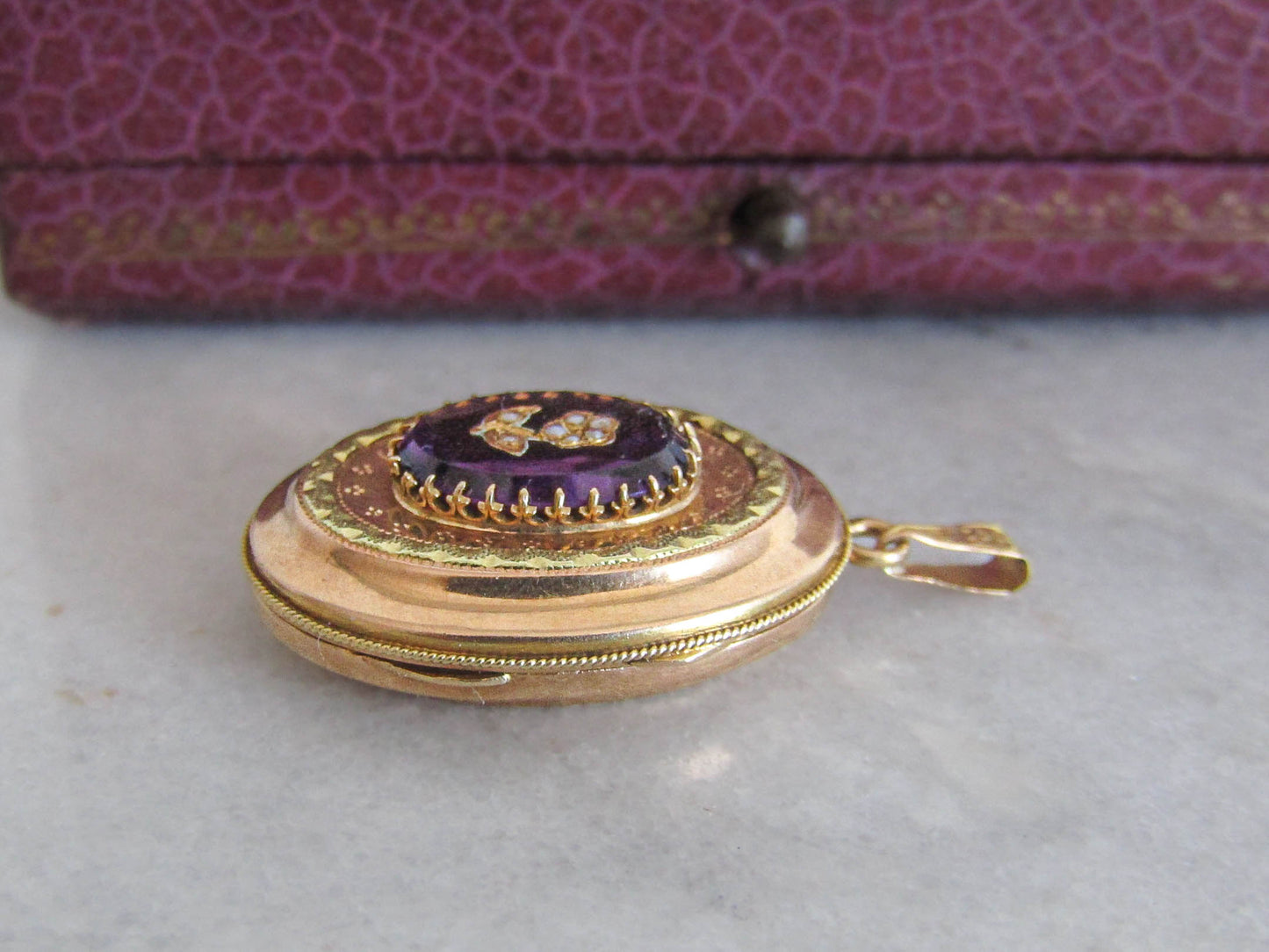 Antique Belle Epoque Victorian Amethyst Paste Locket c. 1870