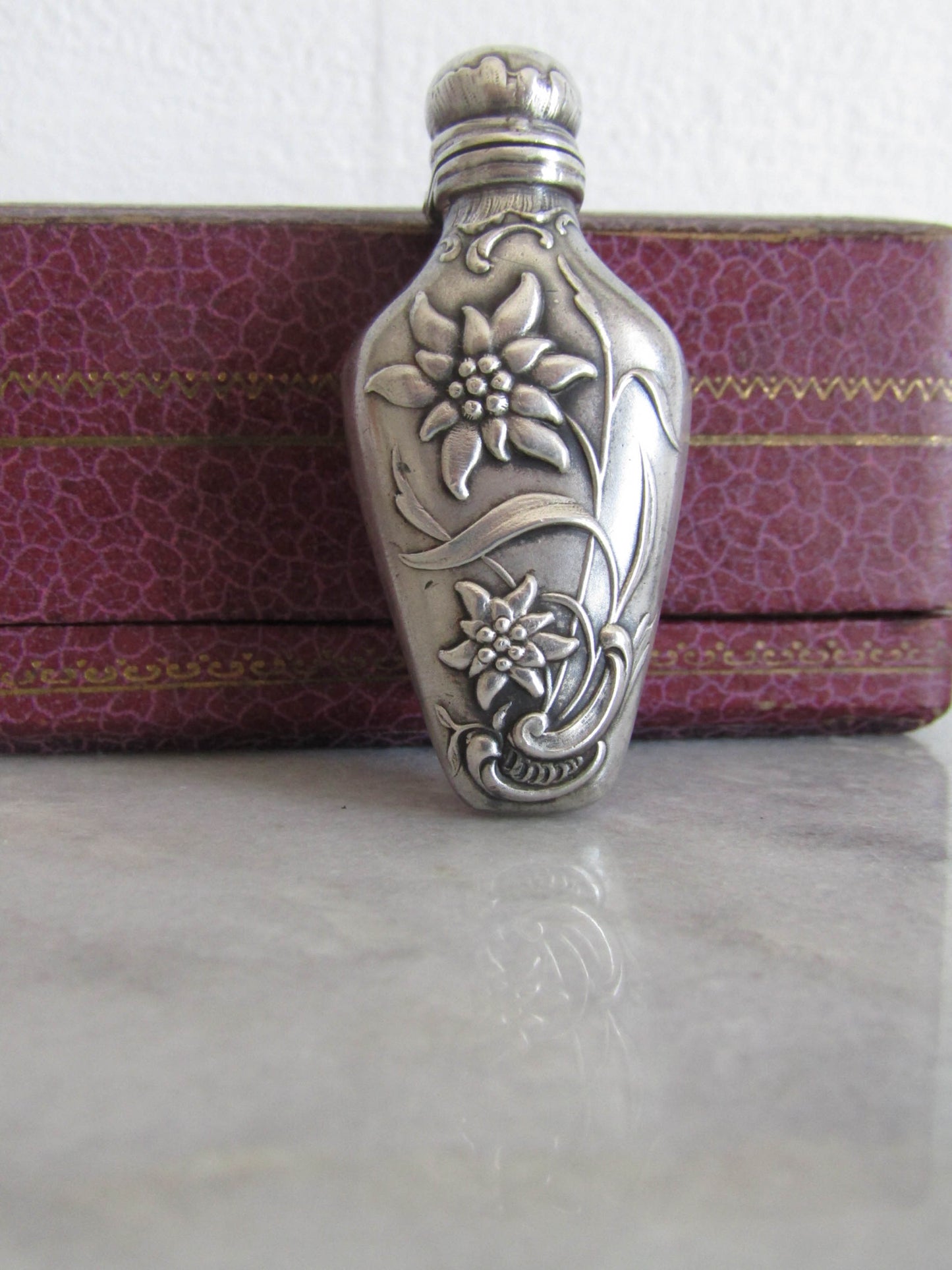 Solid Silver Art Nouveau Edelweiss Perfume Pendant c. 1900