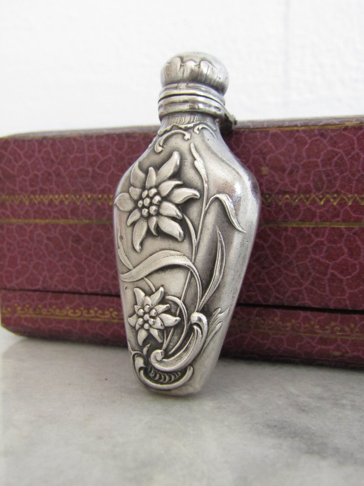 Solid Silver Art Nouveau Edelweiss Perfume Pendant c. 1900