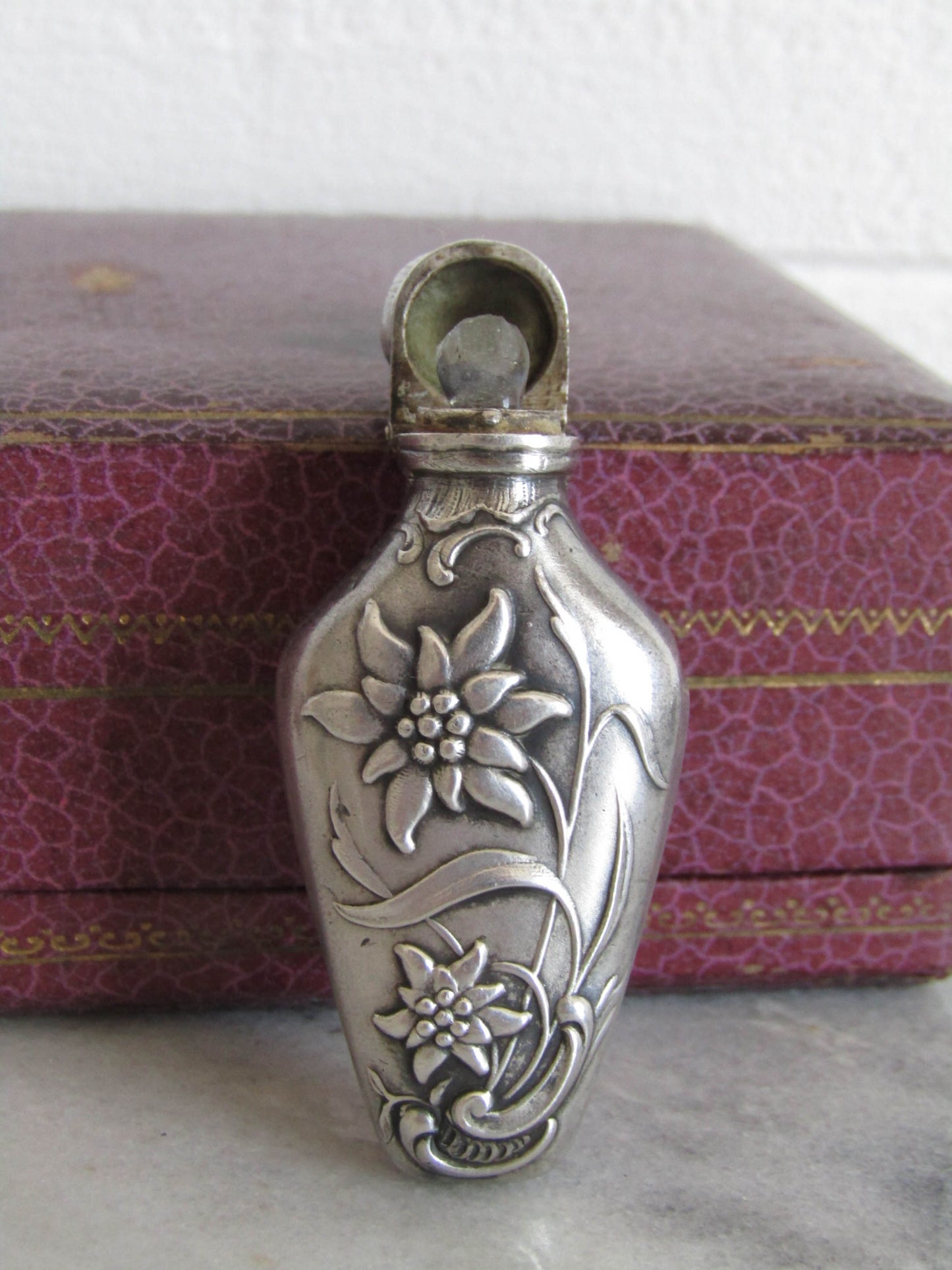 Solid Silver Art Nouveau Edelweiss Perfume Pendant c. 1900