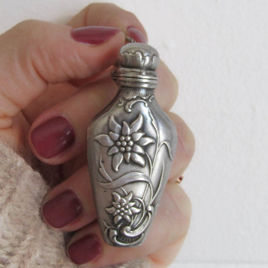 Solid Silver Art Nouveau Edelweiss Perfume Pendant c. 1900