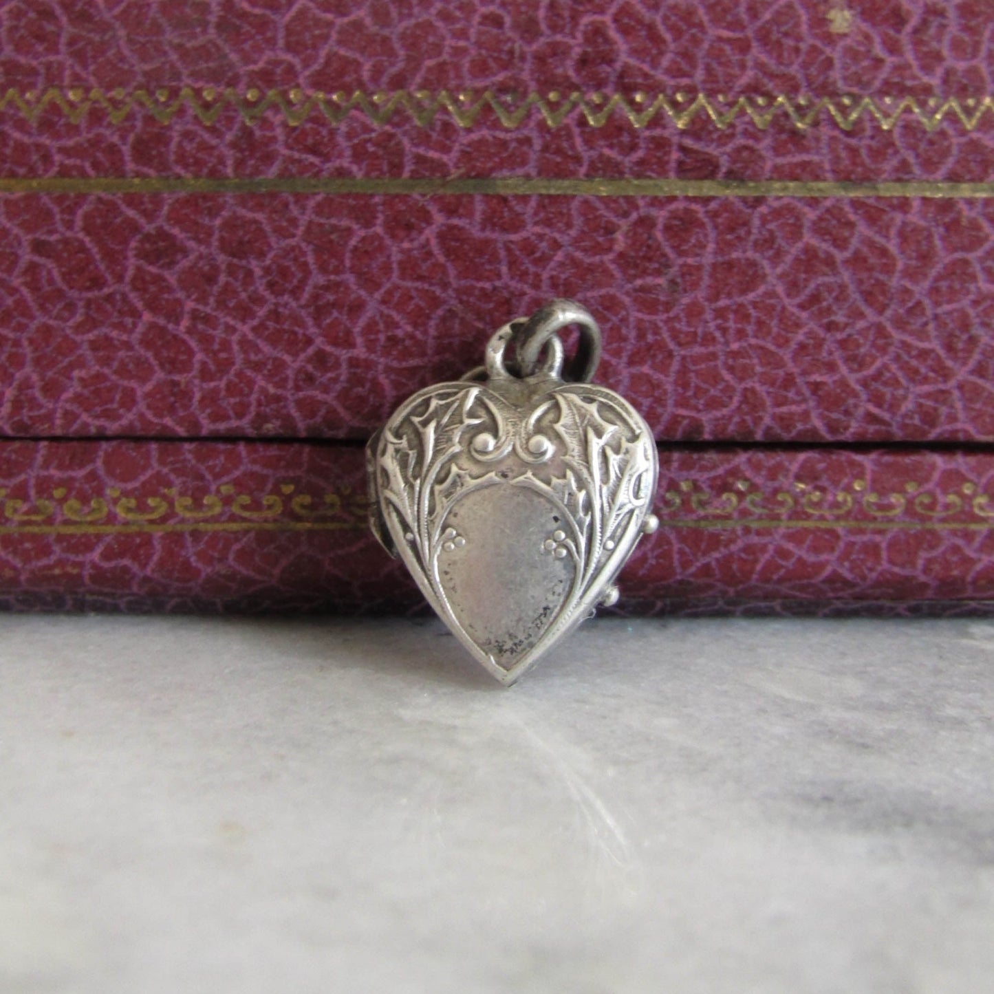 Antique Silver Tiny Heart Pendant Charm, French Art Nouveau Silver Heart Locket c. 1900