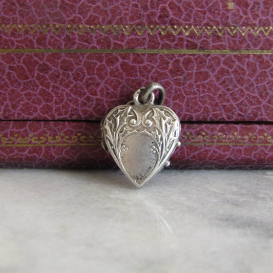 Antique Silver Tiny Heart Pendant Charm, French Art Nouveau Silver Heart Locket c. 1900