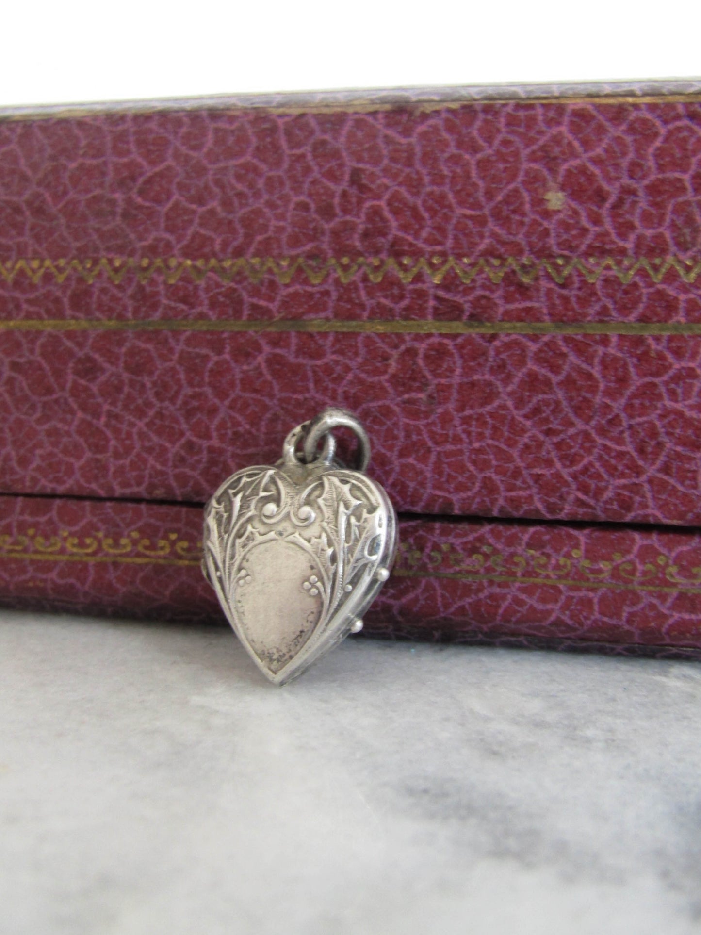 Antique Silver Tiny Heart Pendant Charm, French Art Nouveau Silver Heart Locket c. 1900