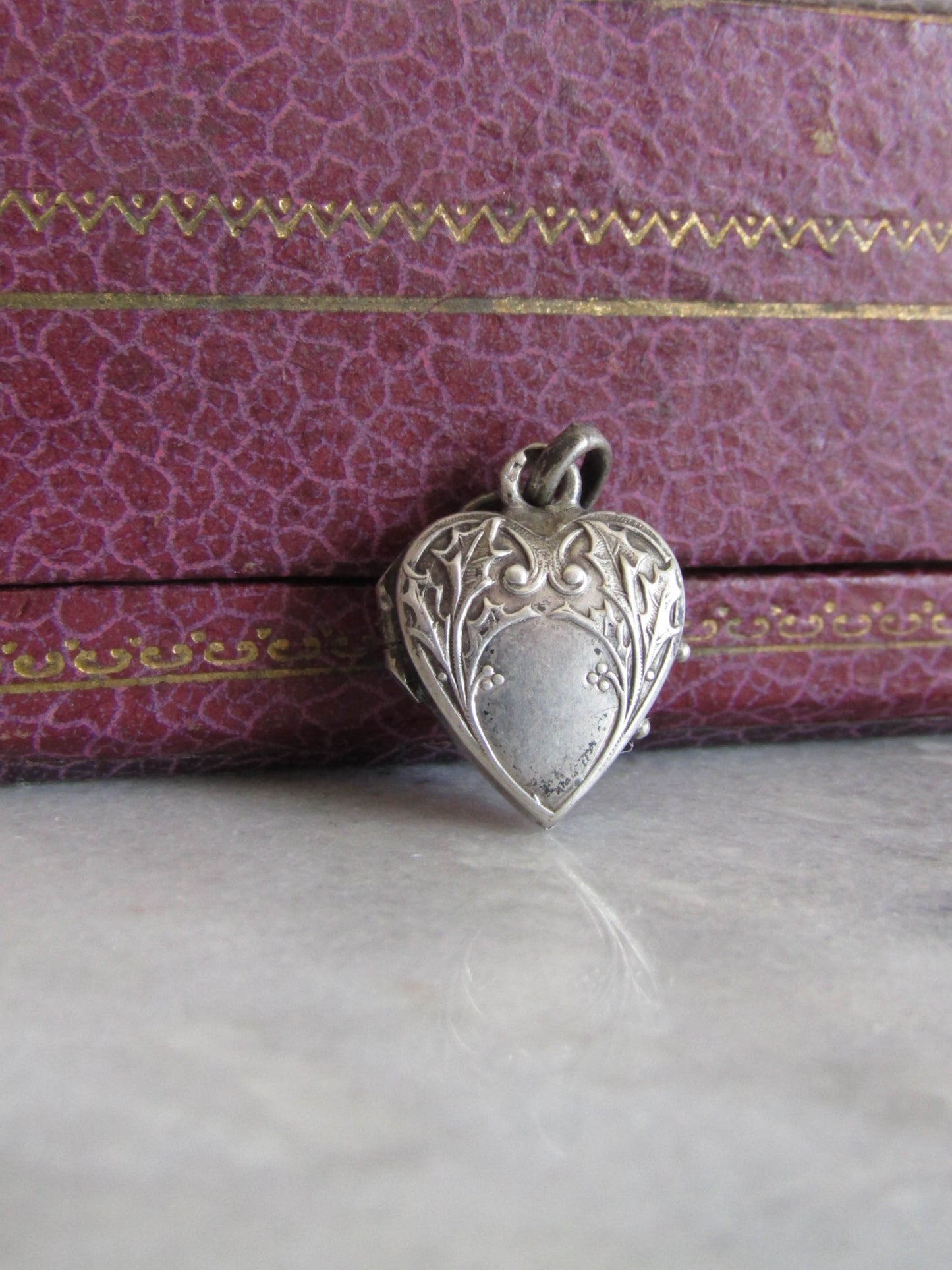 Antique Silver Tiny Heart Pendant Charm, French Art Nouveau Silver Heart Locket c. 1900