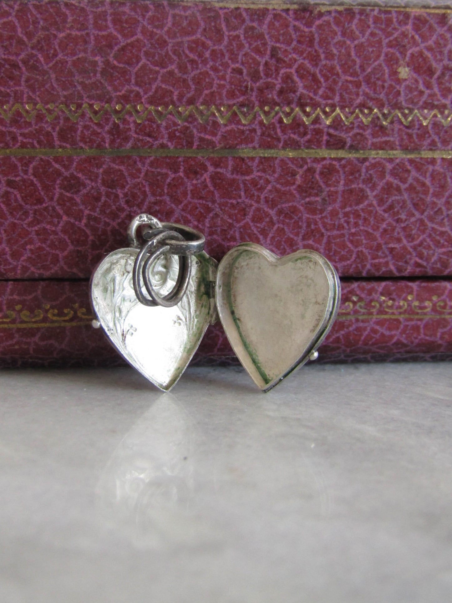 Antique Silver Tiny Heart Pendant Charm, French Art Nouveau Silver Heart Locket c. 1900