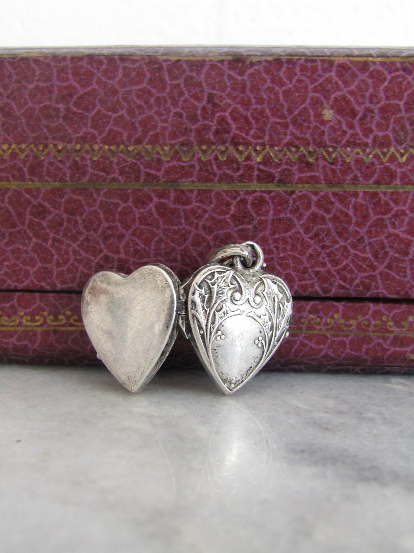 Antique Silver Tiny Heart Pendant Charm, French Art Nouveau Silver Heart Locket c. 1900