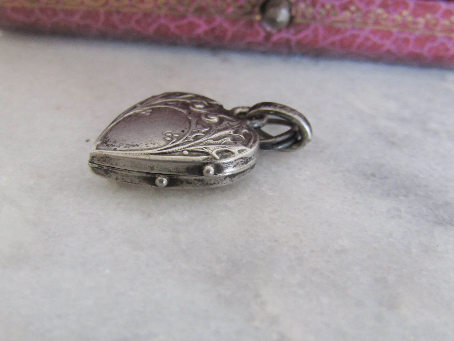 Antique Silver Tiny Heart Pendant Charm, French Art Nouveau Silver Heart Locket c. 1900