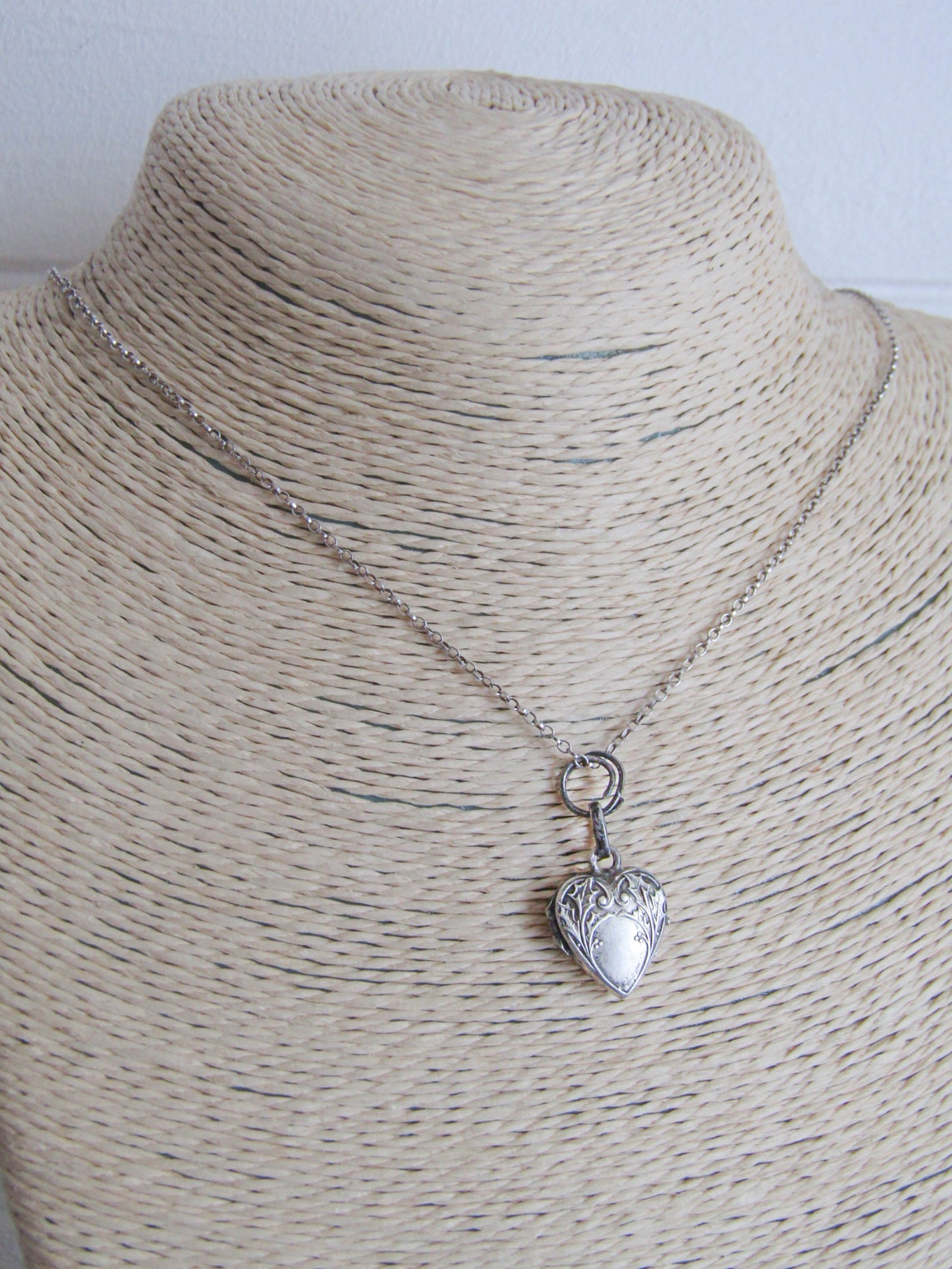 Antique Silver Tiny Heart Pendant Charm, French Art Nouveau Silver Heart Locket c. 1900