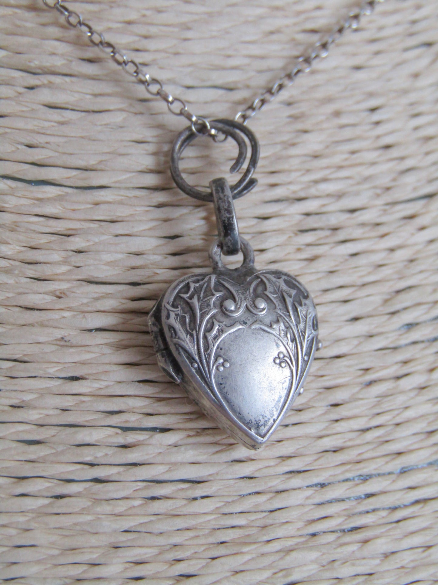 Antique Silver Tiny Heart Pendant Charm, French Art Nouveau Silver Heart Locket c. 1900