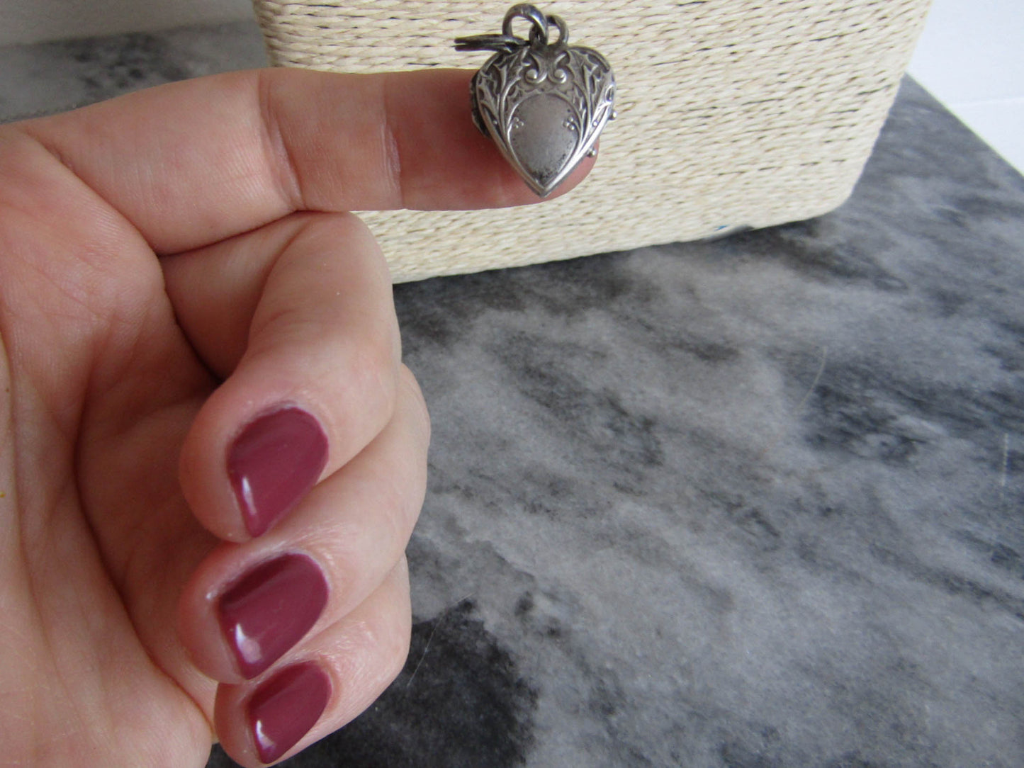 Antique Silver Tiny Heart Pendant Charm, French Art Nouveau Silver Heart Locket c. 1900