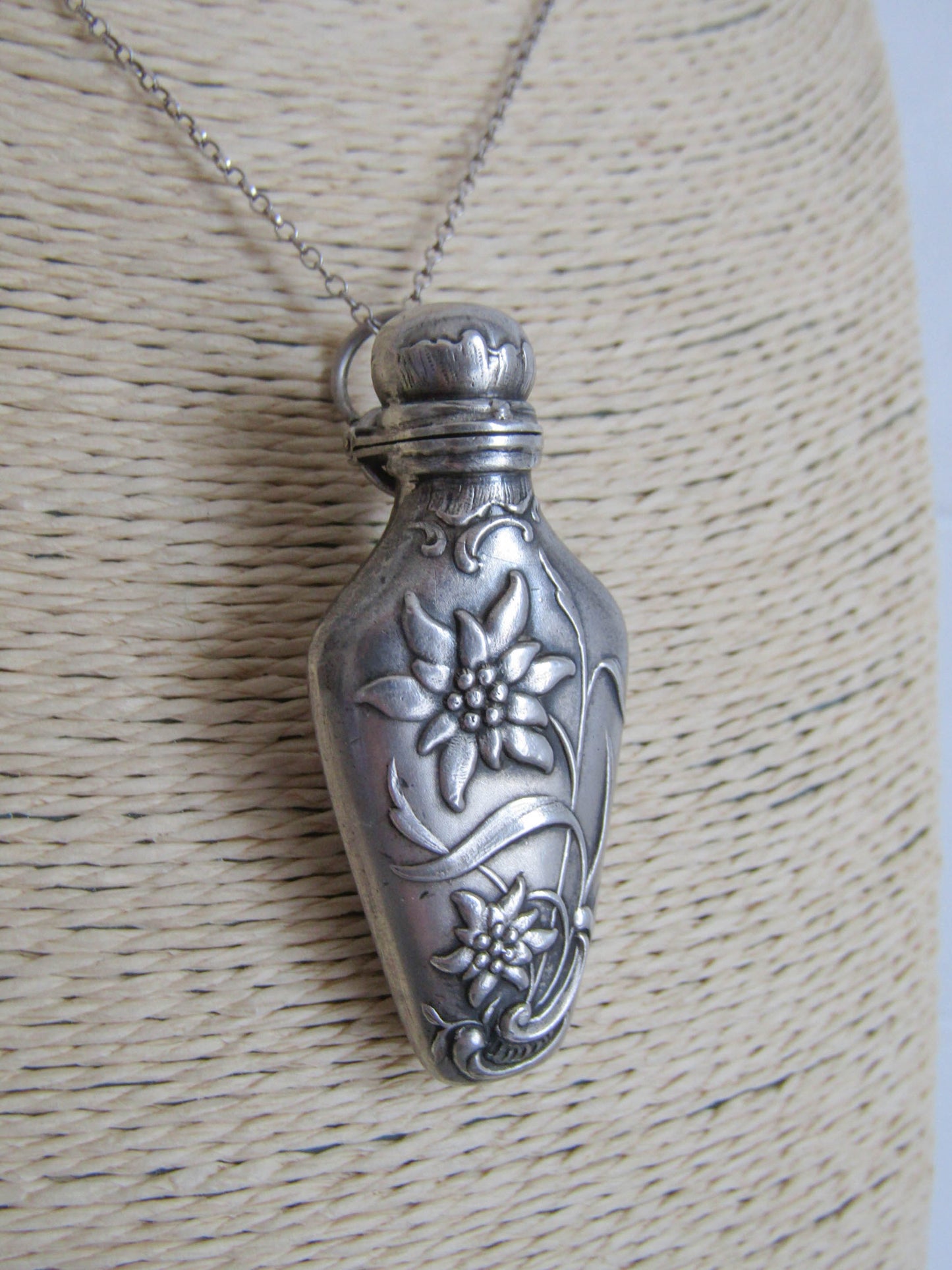 Solid Silver Art Nouveau Edelweiss Perfume Pendant c. 1900