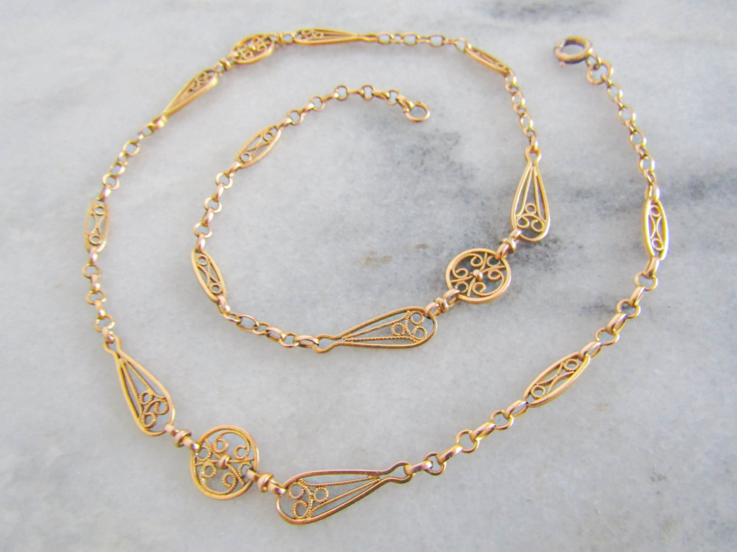 Solid 18K Gold Belle Epoque French Chain, Victorian Antique Gold Necklace c. 1890