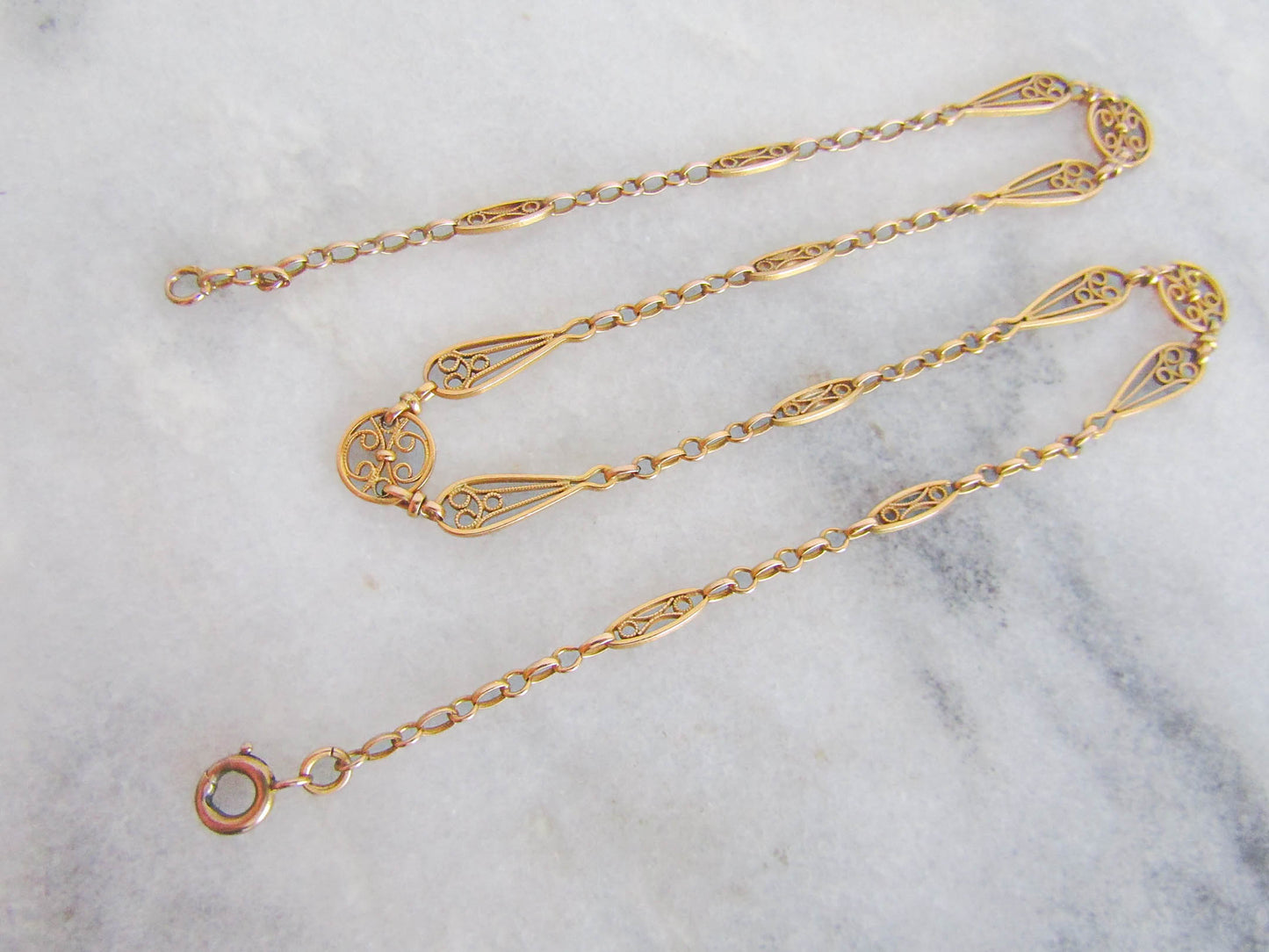 Solid 18K Gold Belle Epoque French Chain, Victorian Antique Gold Necklace c. 1890