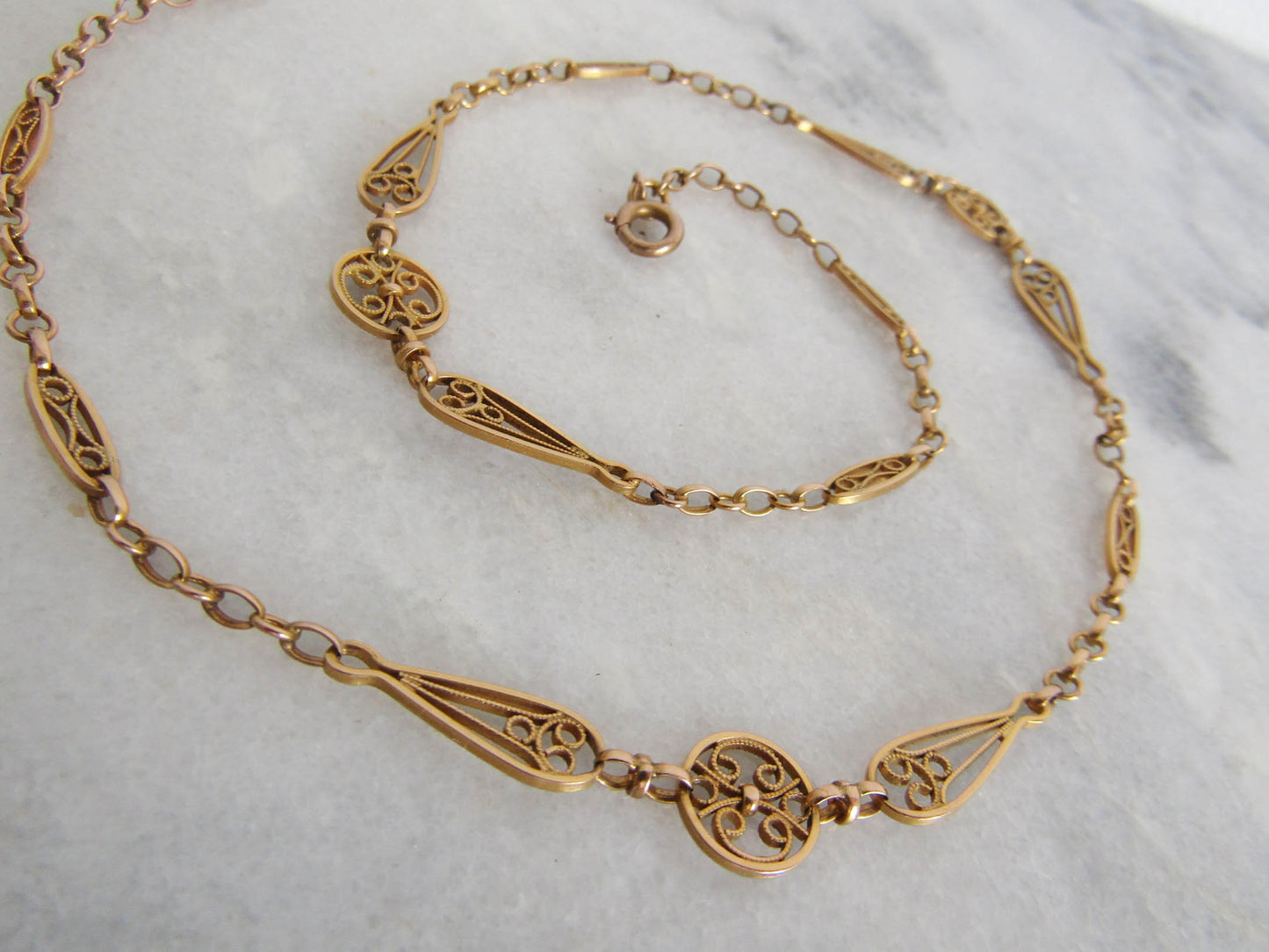 Solid 18K Gold Belle Epoque French Chain, Victorian Antique Gold Necklace c. 1890