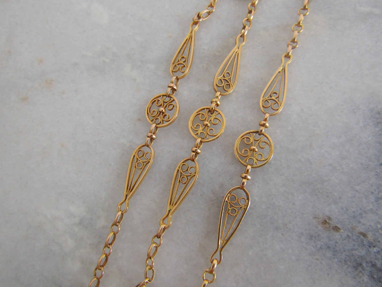 Solid 18K Gold Belle Epoque French Chain, Victorian Antique Gold Necklace c. 1890